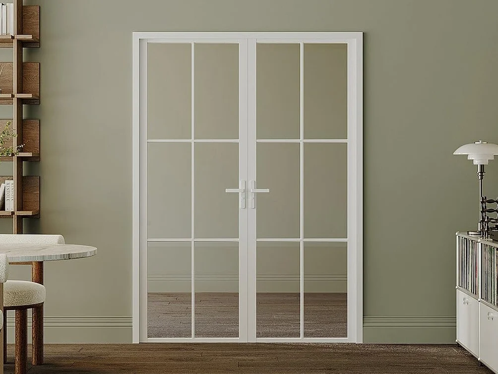 SEROTO - Bloque de puerta reversible con dos hojas de aluminio y vidrio templado, 2 x 204 x 73 cm, color blanco
