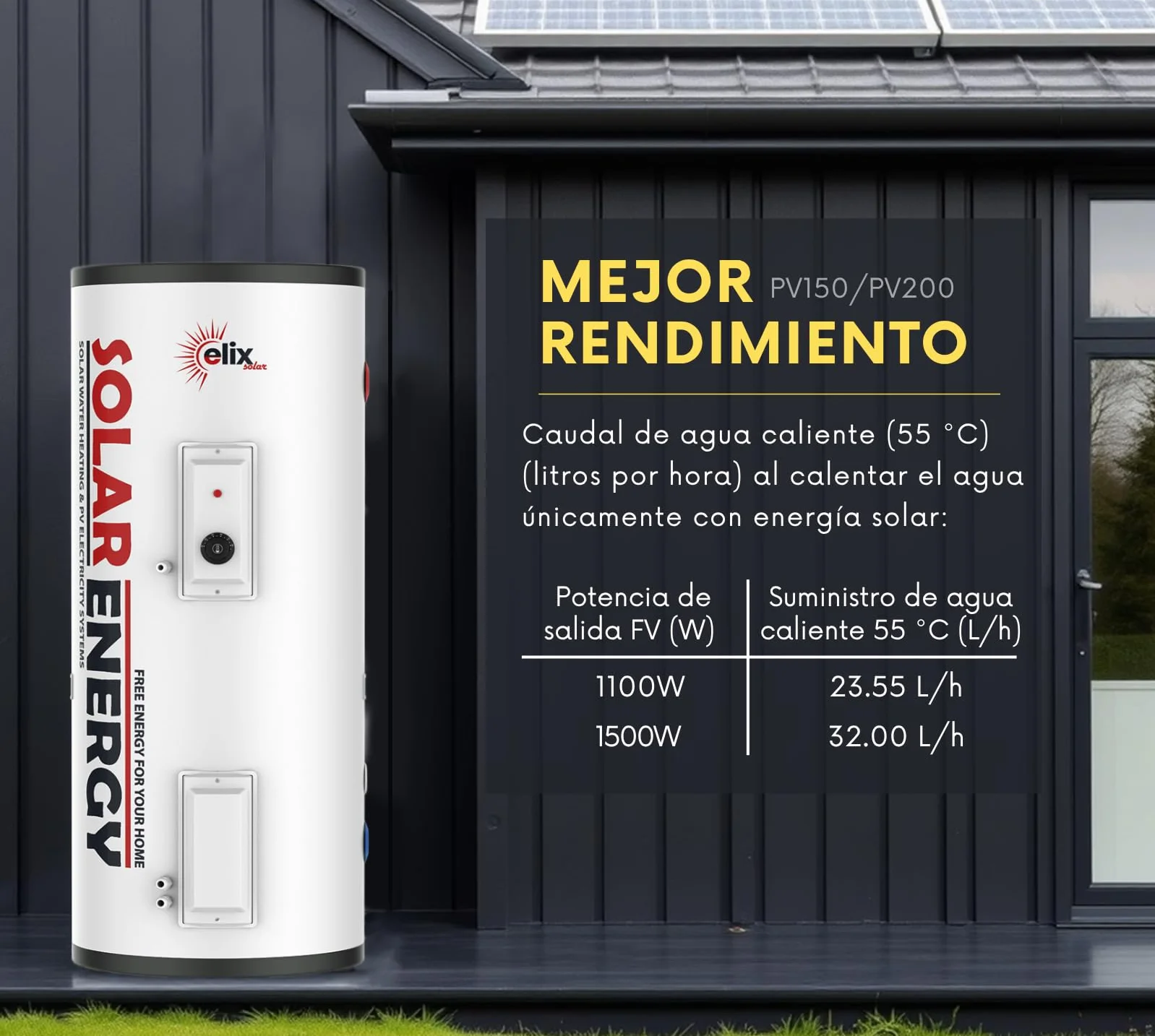 Calentador de Agua Solar Elix PV Termo Eléctrico con MPPT, 200L, DC1500W