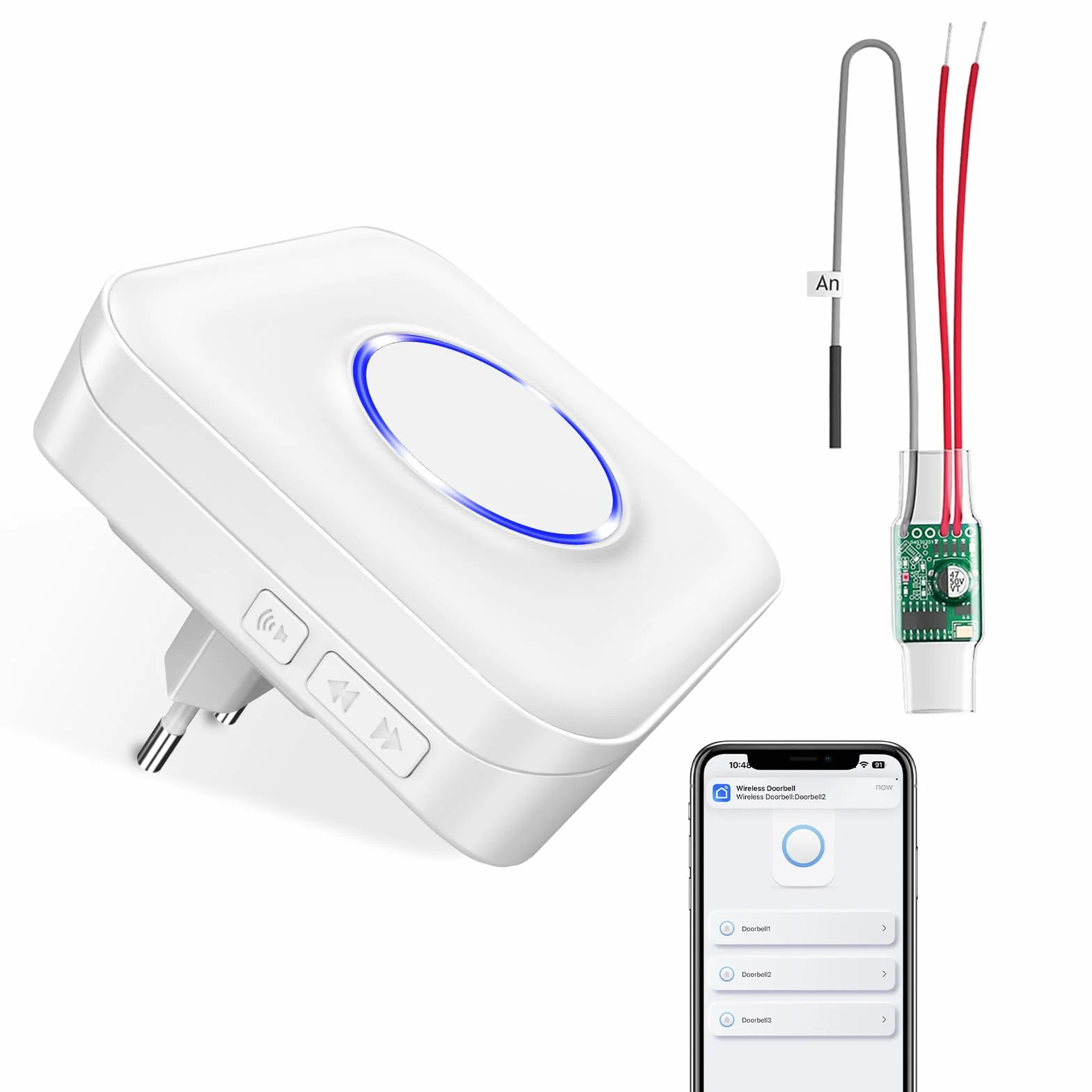 BITIWEND - Juego de ampliación de señal inalámbrica y Timbre con convertidor inalámbrico (3-24 V CA/CC, Compatible con aplicación para teléfonos Inteligentes) para Sistemas de Timbre