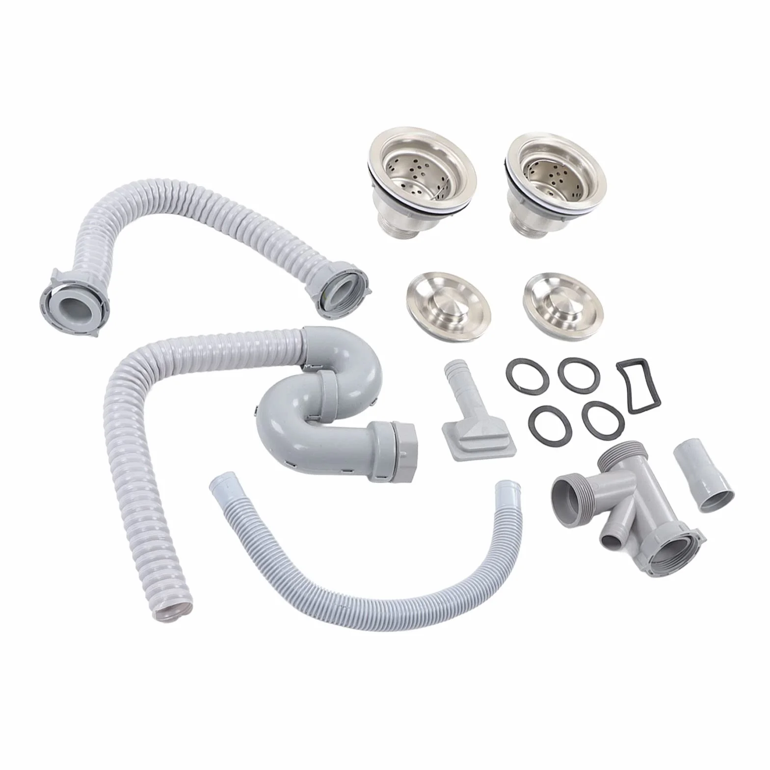 Tubo escurridor de fregadero de cocina de acero inoxidable y ABS con doble drenaje, drenaje rápido, fácil instalación para baño y hogar