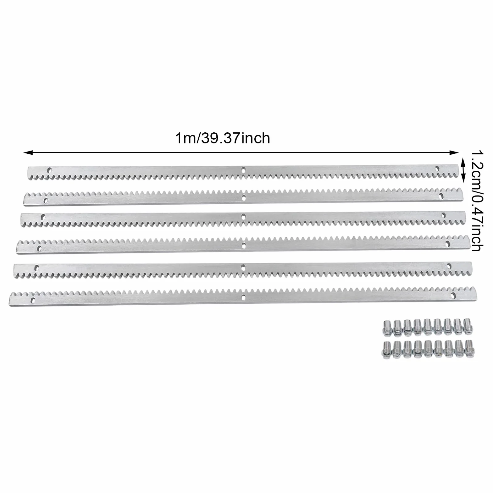 6 x 1 m cremallera para accionamiento de puerta corredera | riel dentado de acero galvanizado (12 mm de grosor) | compatible con abridores de puerta | para puertas correderas pesadas de hasta