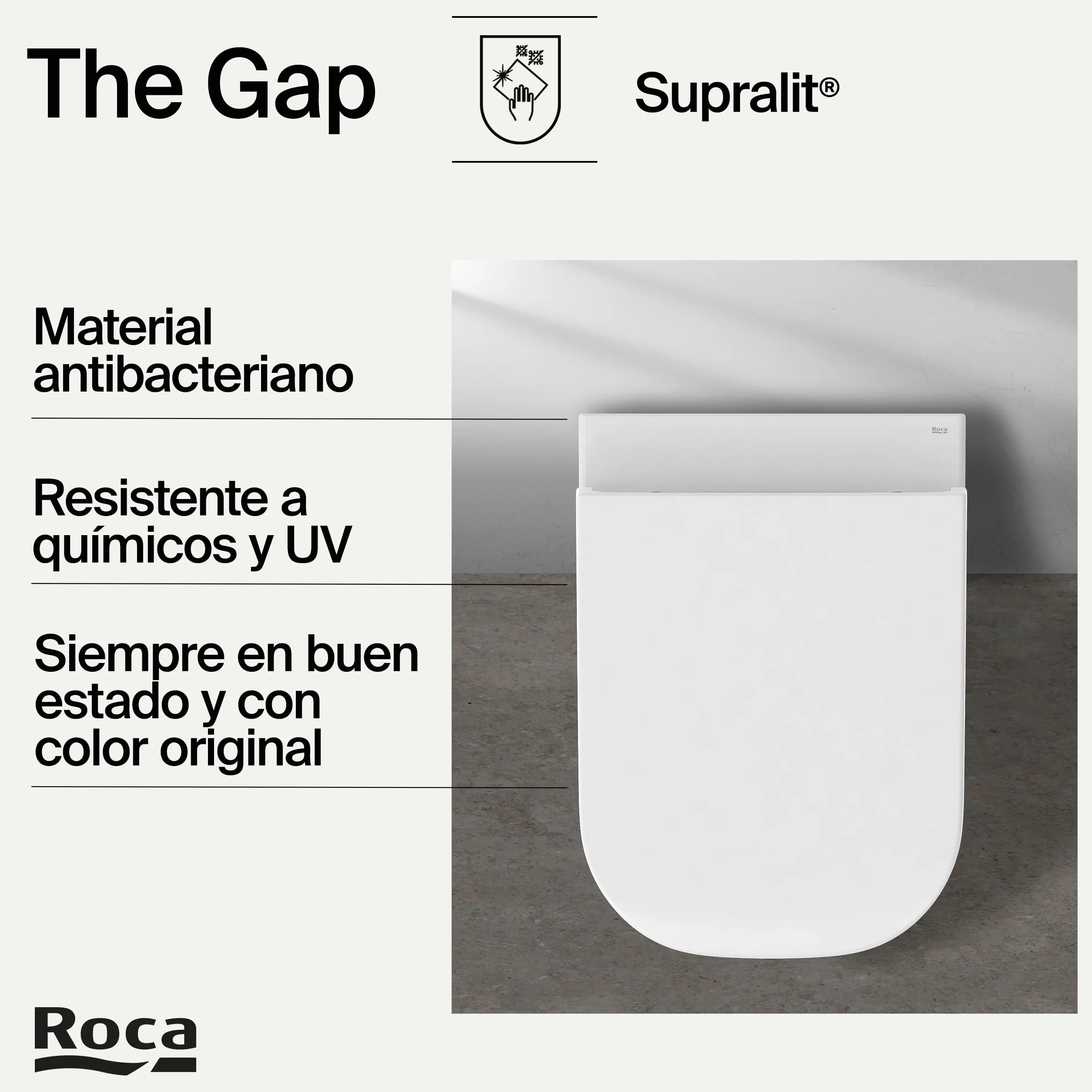 Roca The Gap - Tapa y asiento de Supralit para inodoro de tanque bajo, tapadera de WC original con ajuste perfecto, recambio de tapa de váter resistente, blanco, A80147000B