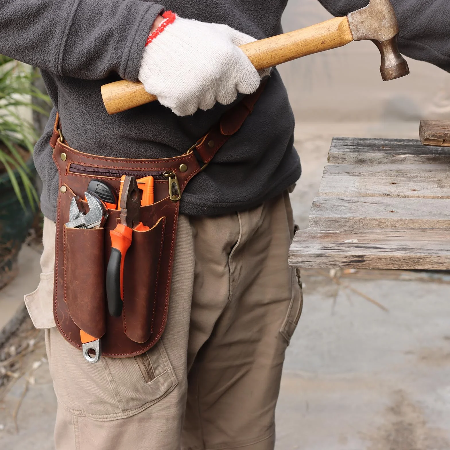 TOURBON Cinturón de herramientas de jardín de cuero genuino para hombres y mujeres, bolsa de Gandening, organizador de floristería, bolsa de jardinero