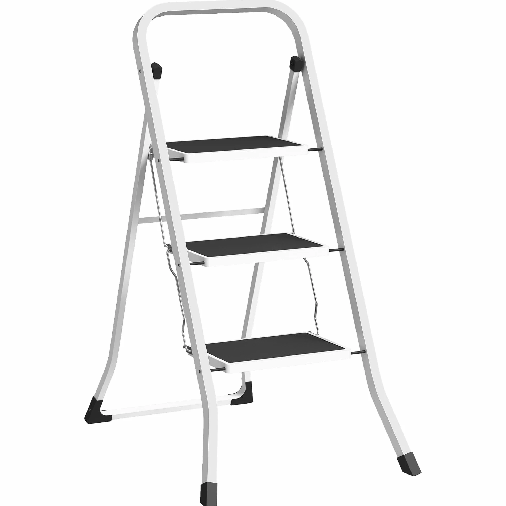 HOMCOM Escalera Plegable de 3 Peldaños Escalera de Tijera Carga hasta 150 kg con Pedal Antideslizante Fácil de Guardar y Transportar para Hogar Cocina Oficina Blanco