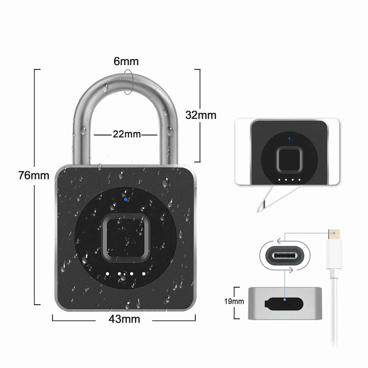 Candado para casillero de gimnasio eLinkSmart, desbloqueo de aplicaciones móviles/huellas dactilares, resistente al agua, candado biométrico para gimnasio, equipaje, casillero, almacenamiento,negro