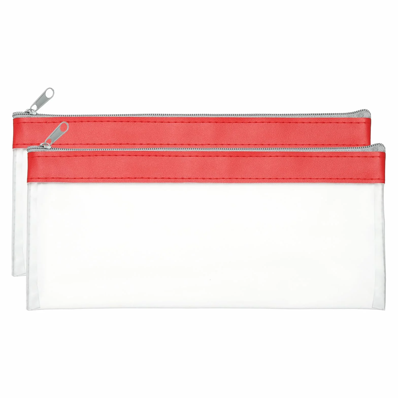 PATIKIL Bolsas de Dinero de 8.7x3.9 Pulgadas con Cremallera, 2 Piezas Bolsas de Depósito de Efectivo de PVC Transparente para Billetes de Monedas Maquillaje Chequera Billetera, Rojo