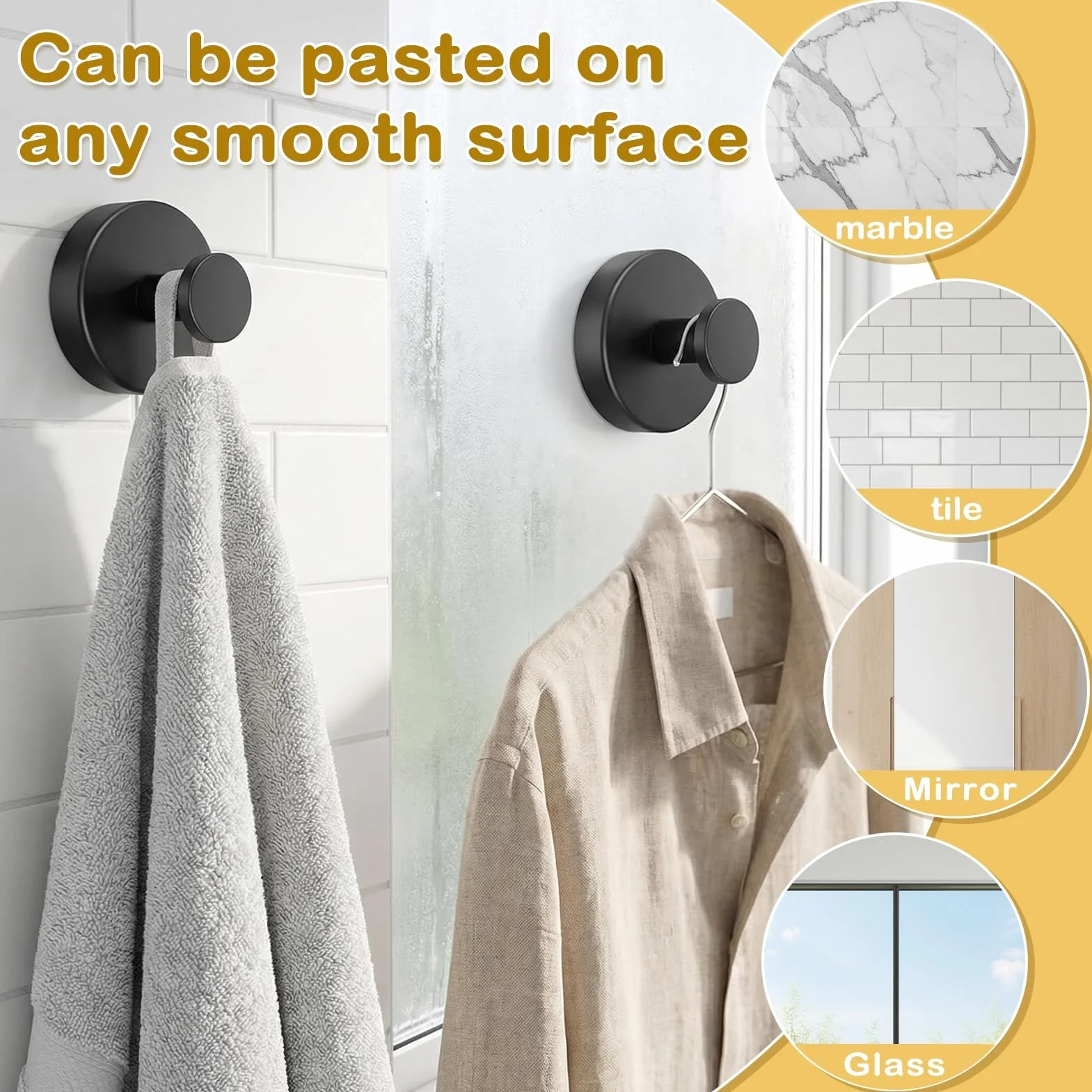 6 ganchos con ventosa, ganchos con ventosa, color negro, ventosa con toallero extrafuertes, reutilizables y extraíbles, ganchos para toallas de baño y cocina