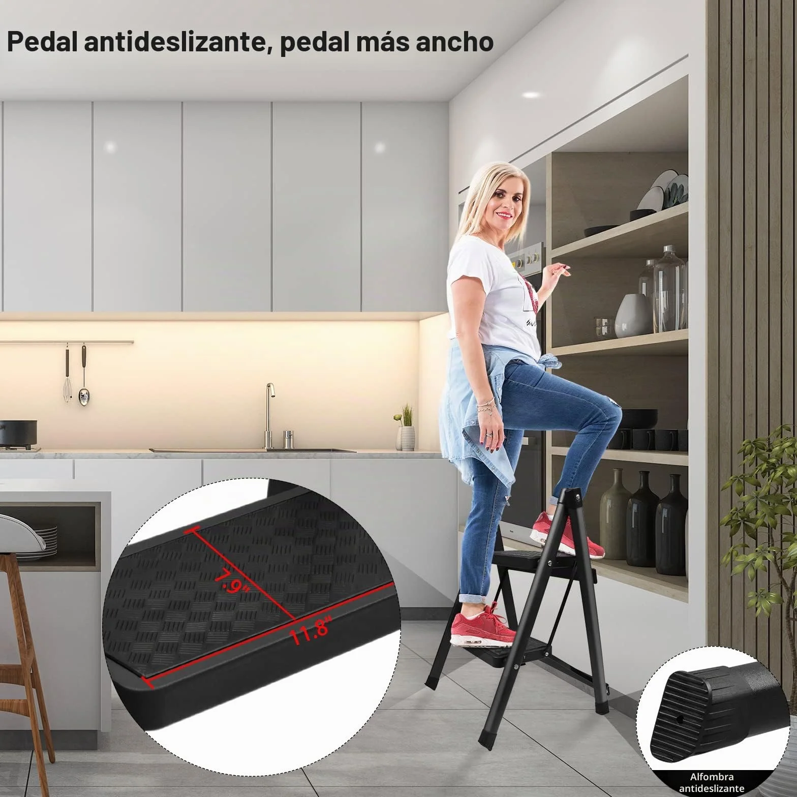 2 Peldaños Taburete Escalera Plegable, Taburete o Soporte de Exhibición Portátil, Ligero Escalones Antideslizante multifuncional para Hogar, Cocina, Oficina (Escalera de 2 peldaños)