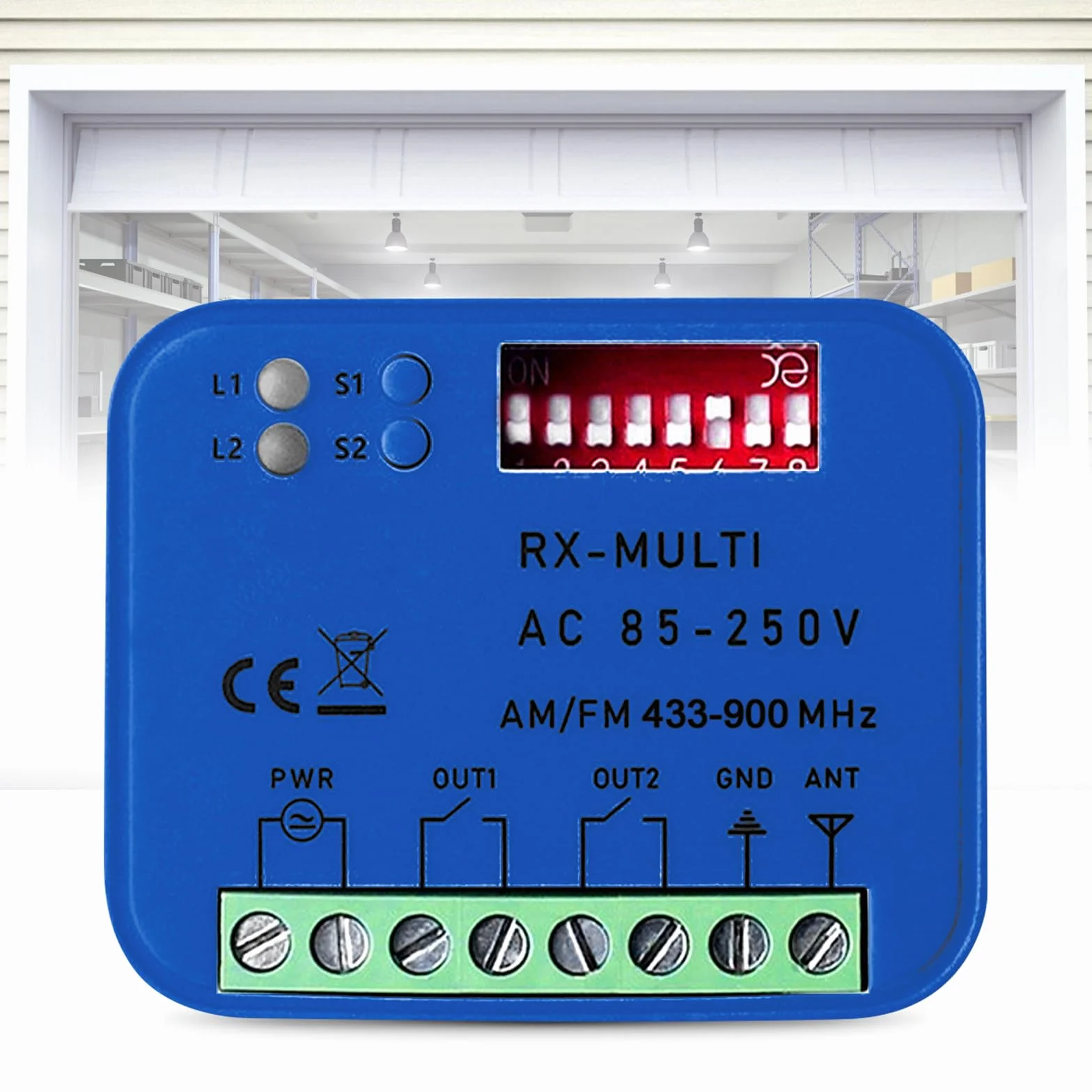 GOMETY Receptor universal de puerta de garaje 85-250 V, multifrecuencia, 433-900 MHz, módulo de relé de puerta de garaje, receptor universal para 45 mandos a distancia de puerta de garaje, conexión