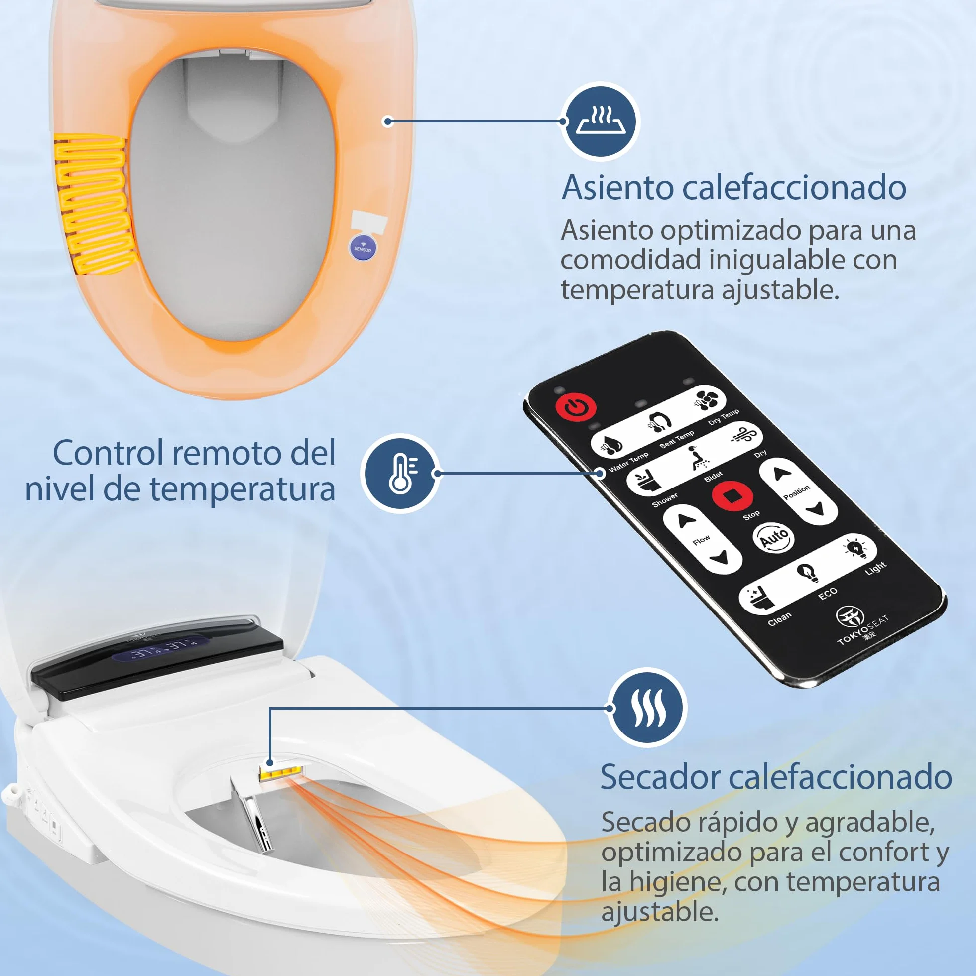 Marca Francesa : Asiento Inodoro Inteligente japones con chorro de agua caliente, Tapa WC Japonesa Calefactable, Baño japonés, Tapa de Vater japonés, Bidet electrico, Confort y Elegancia