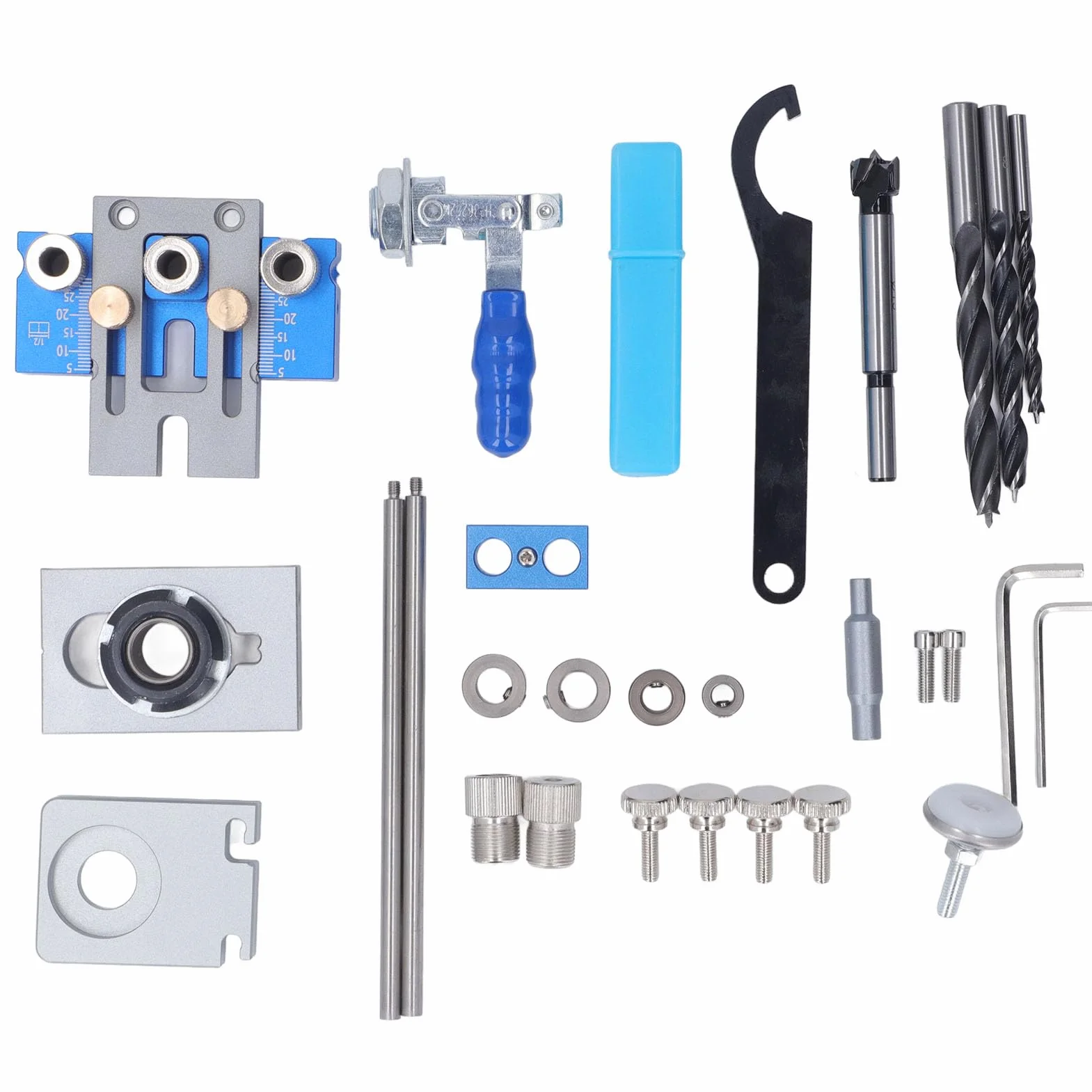 Ausla Plantilla de Orificio de Bolsillo 3 en 1 Kit de Plantilla de Clavija para Carpintería de Aleación de Aluminio Guía de Broca Ajustable de 10 a 30 Mm con Orificios de 5 Mm, 8, 10 y 15 para