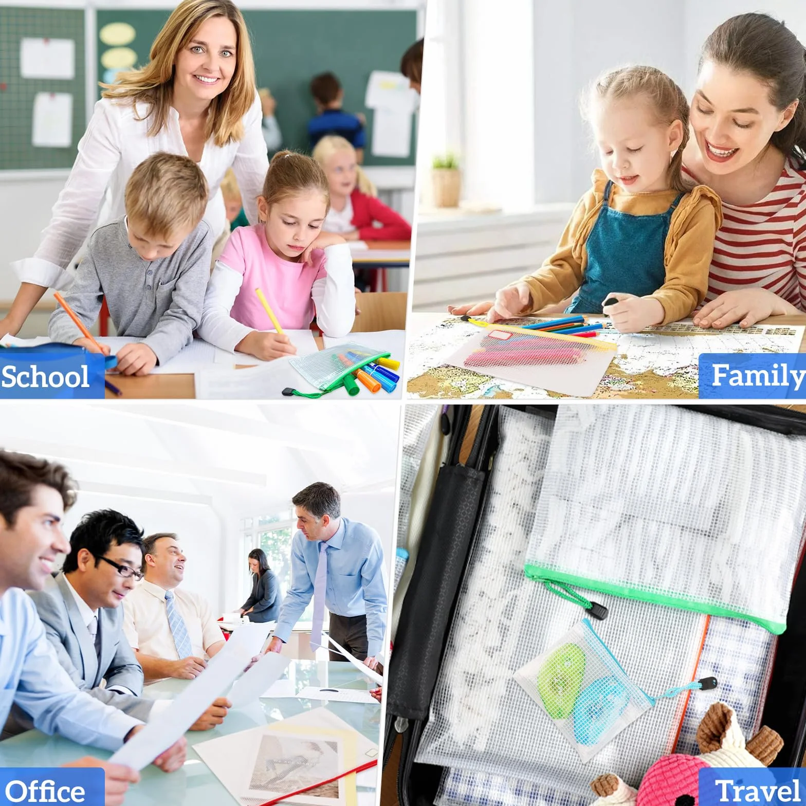 Bolsas para documentos impermeables con pegatinas, bolsas de malla con cremallera, multicolor, 8 tamaños