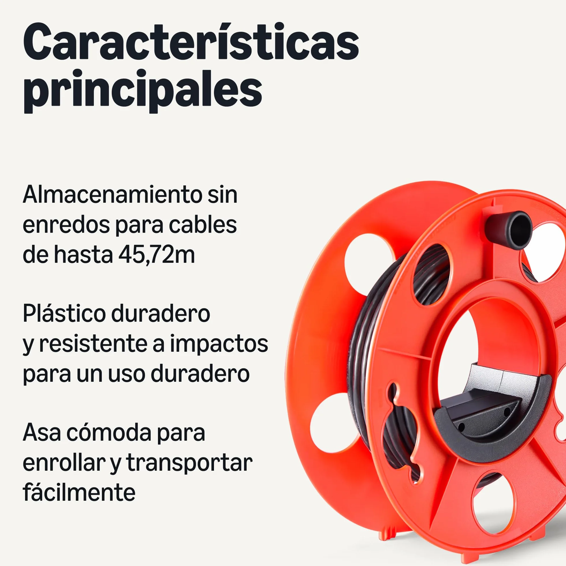 Amazon Basics Carrete Organizador de Cables Para Cables Eléctricos, Luces Navideñas, Mangueras y Cuerdas, Hasta 45m de Longitud, Naranja