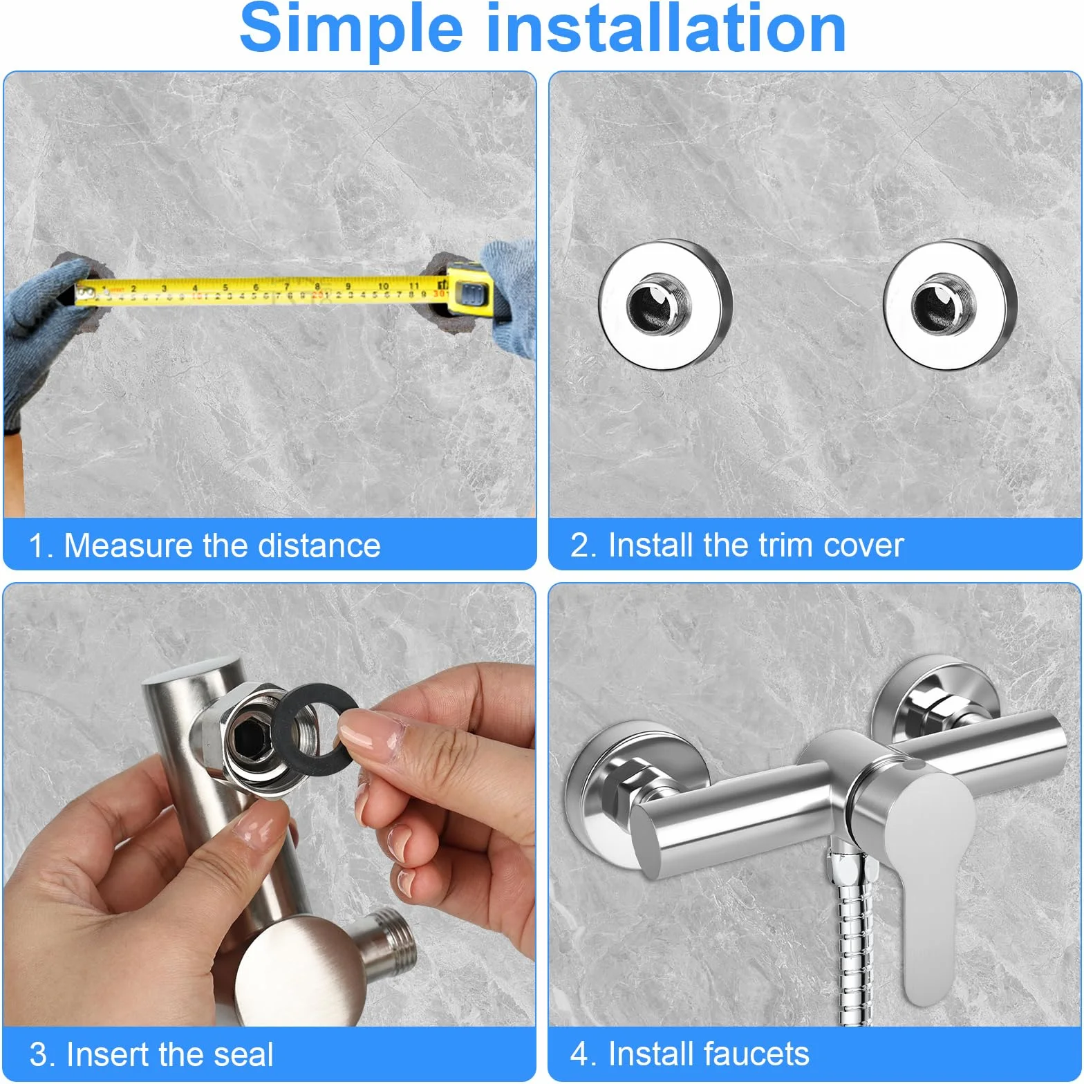 Grifo de ducha monomando, grifo de ducha para ducha, montaje en pared, grifo de ducha de pared para baño, grifo de bañera de acero inoxidable 304, G ½ salida de agua hacia abajo