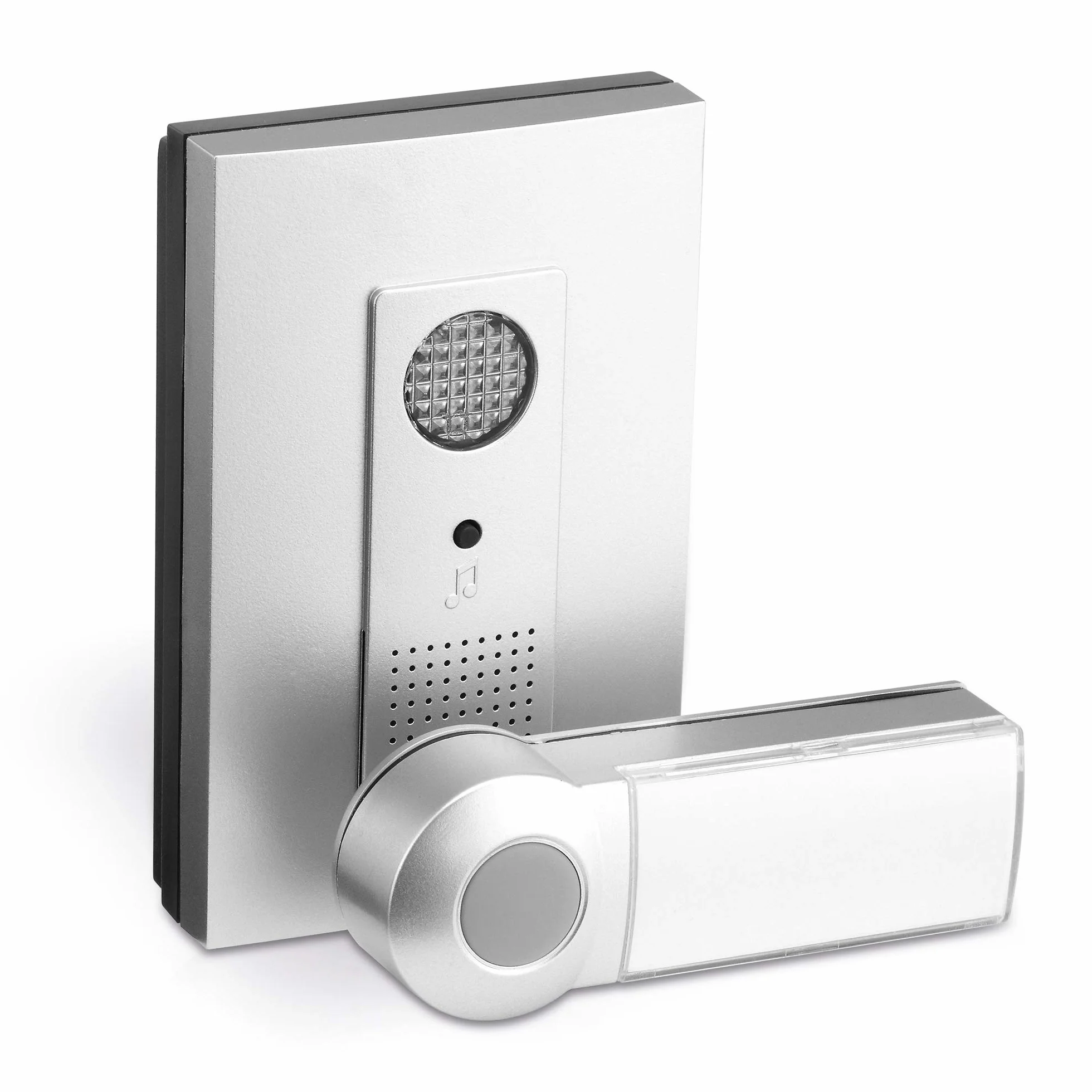 conecto Juego de Timbre inalámbrico, pulsador y Timbre, Alcance de 100 Metros, 16 Tonos de Llamada, inalámbrico, Funciona con Pilas, Plateado