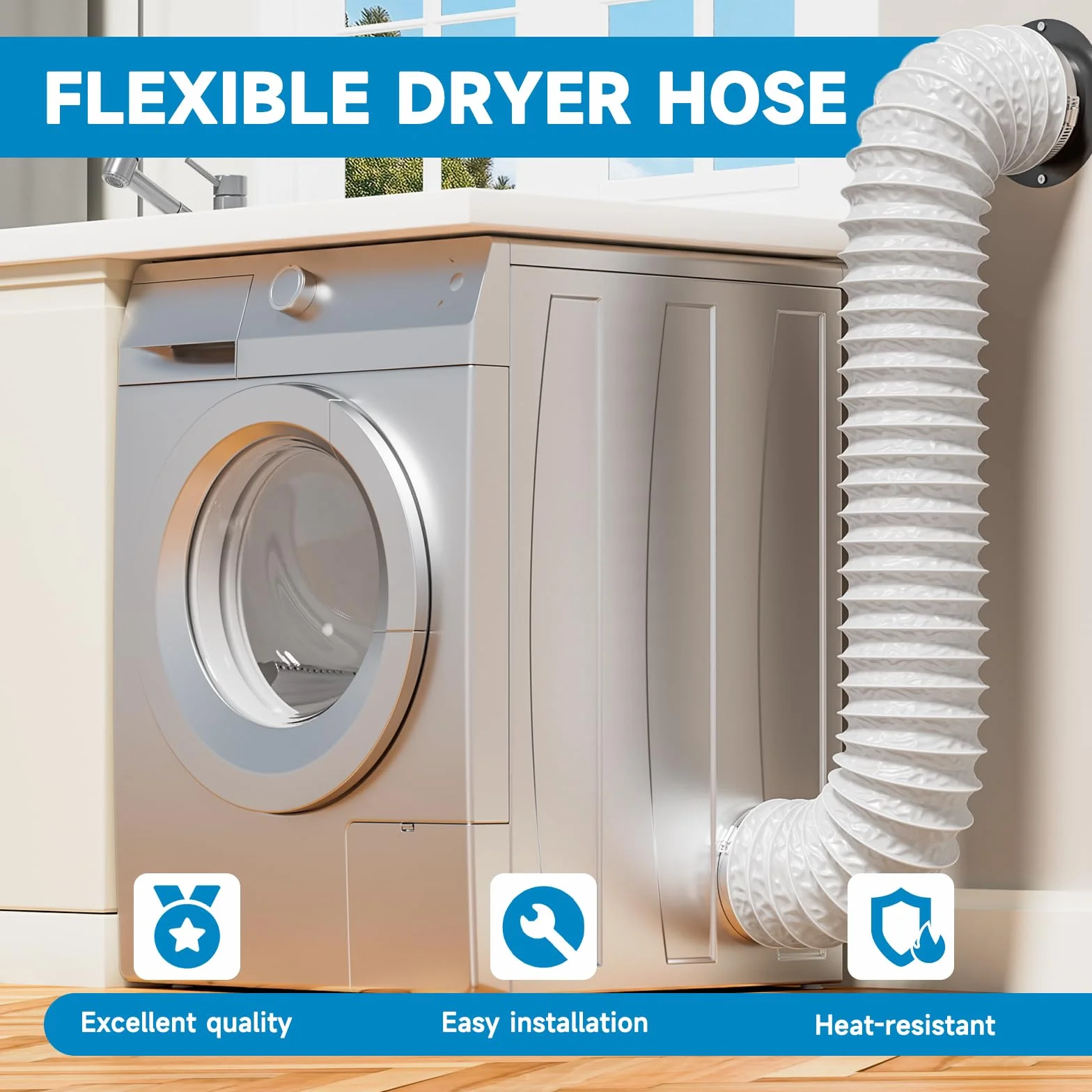 Hon&Guan Tubo de salida de 150 mm de diámetro, tubo de aluminio de PVC de 5 m con 2 abrazaderas para aire acondicionado móvil, secadora, ventilador de extracción, campana extractora, sistema de