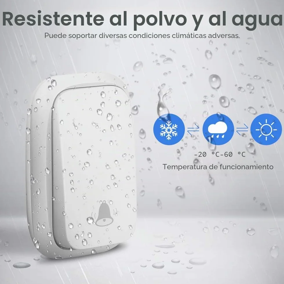 Timbre Inalámbrico sin Pilas, PDGROW Timbres Inalámbricos Impermeable Autoalimentado, 150M de Alcance, con 4 Niveles de Volumen, 38 Melodías, Indicadores LED