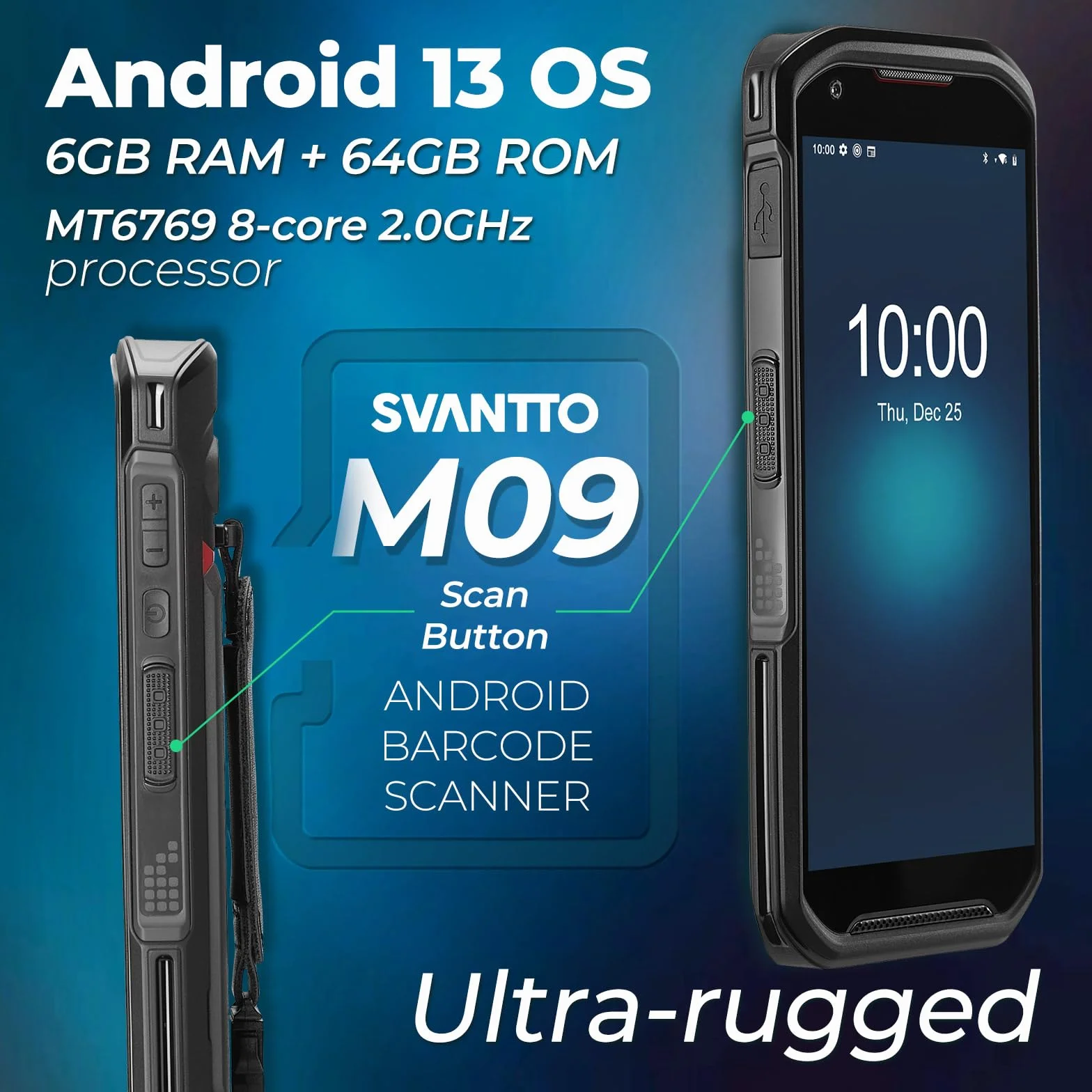 SVANTTO M09 Escáner de Códigos de Barras Android 13 PDA 5.5 Pulgadas 6+64GB Doble SIM