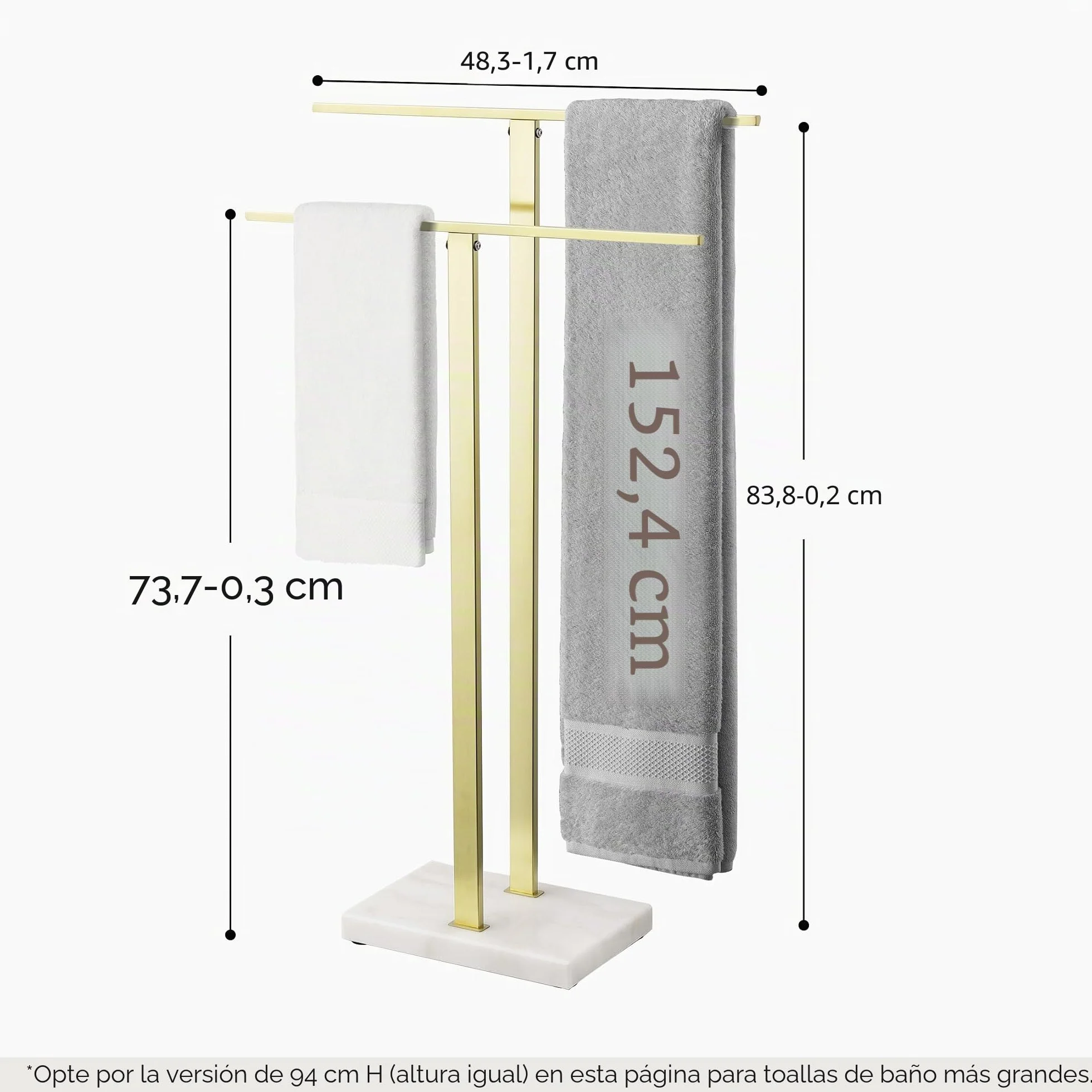 KES Toallero de Pie en Oro, Toallero Independiente con 2 Brazos, Toallero de Acero Inoxidable SUS304, Base de mármol, BTH217-BZ