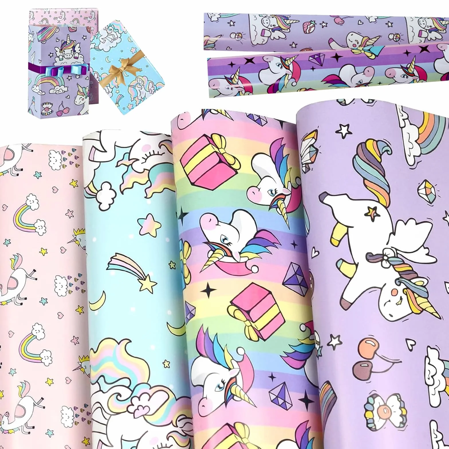 Papel Regalo Niños Unicornio Arcoíris 50x70 cm 4 Piezas