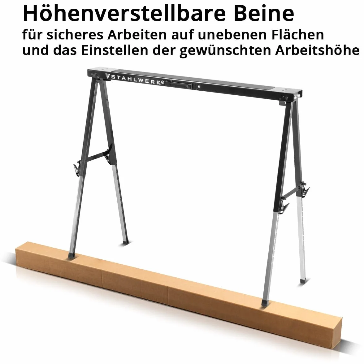 Caballete STAHLWERK SB-910 ST en un juego de 2 caballetes de metal con recubrimiento de polvo, altura ajustable de 645-910 mm, capacidad de carga de 150 kg y superficie antideslizante