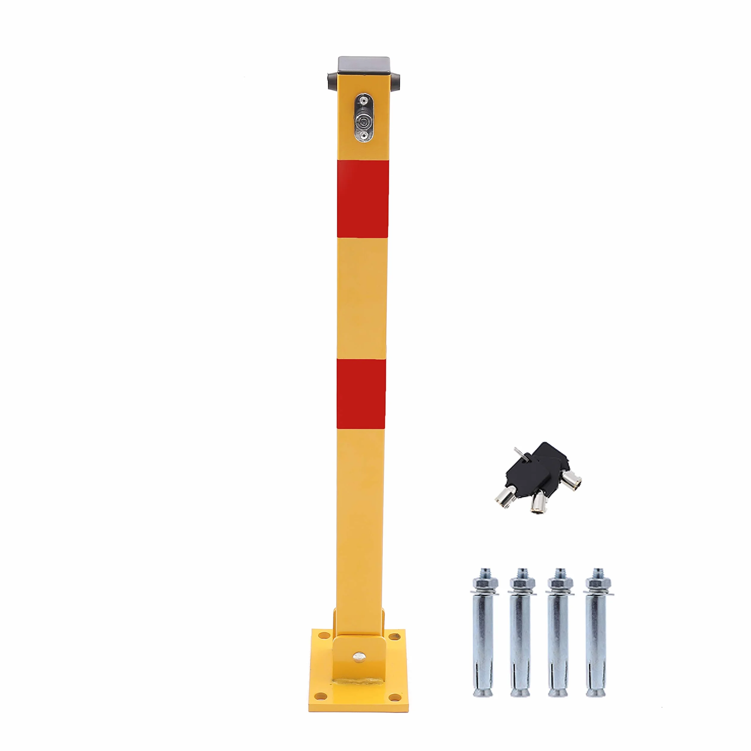 KATSU Bolardo de Bloqueo de Espacio para Estacionamiento de Automóviles Bloqueable Plegable Poste de Barrera de Parking de Coche, Amarilla y Roja, Cerradura superior, 70cm de Altura