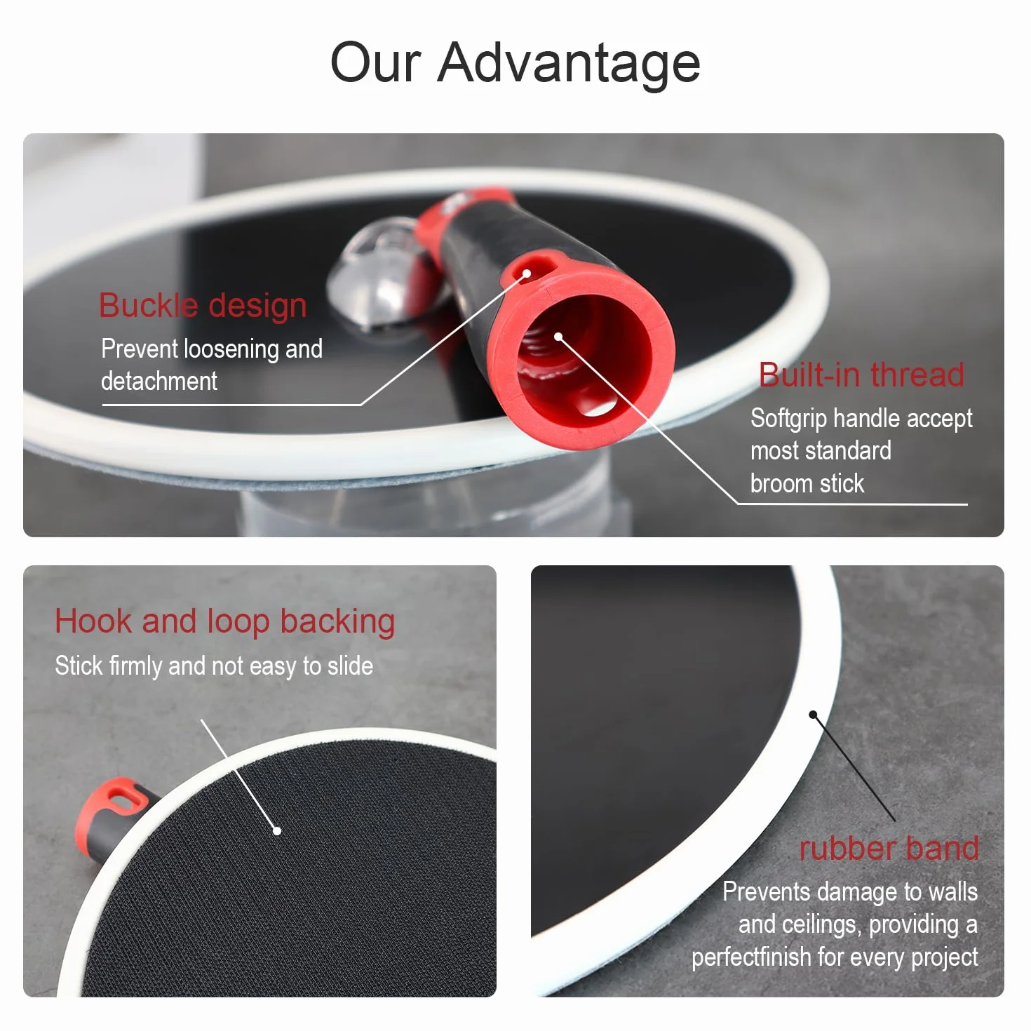Cabezal de lijadora de mano de radio de 9 pulgadas para pared seca, herramienta de lijado de pintura redonda radial, incluye 3 hojas de lijado de grano 80, 100, 150