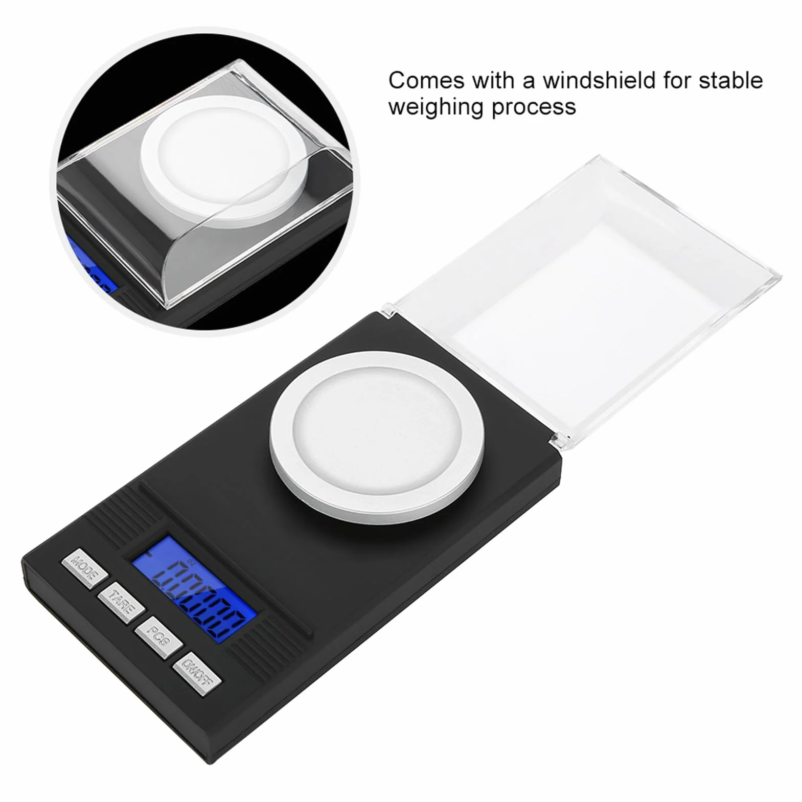 Báscula Digital de Miligramos para Joyería, 10G, 20G, 50G, 100G, 0,001G, Precisión, Conversión de 6 Unidades, Luz Trasera Azul, Báscula de Pantalla Digital con (100 gramos)