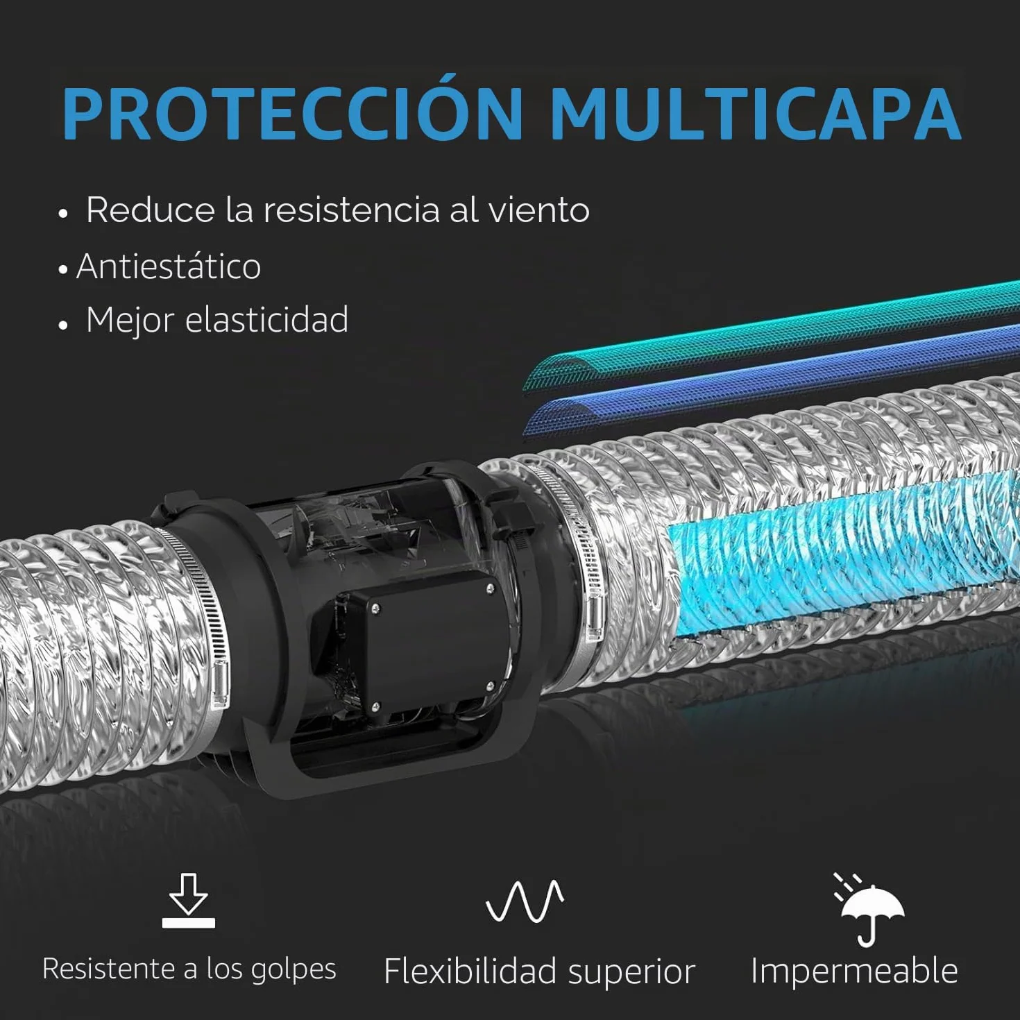 Hon&Guan Tubo flexible de aluminio de 200 mm Longitud 5 m, Manguera Flexible de Aluminio para Secadora, Campana Extractora, Ventilador de Tubos, Aire Acondicionado