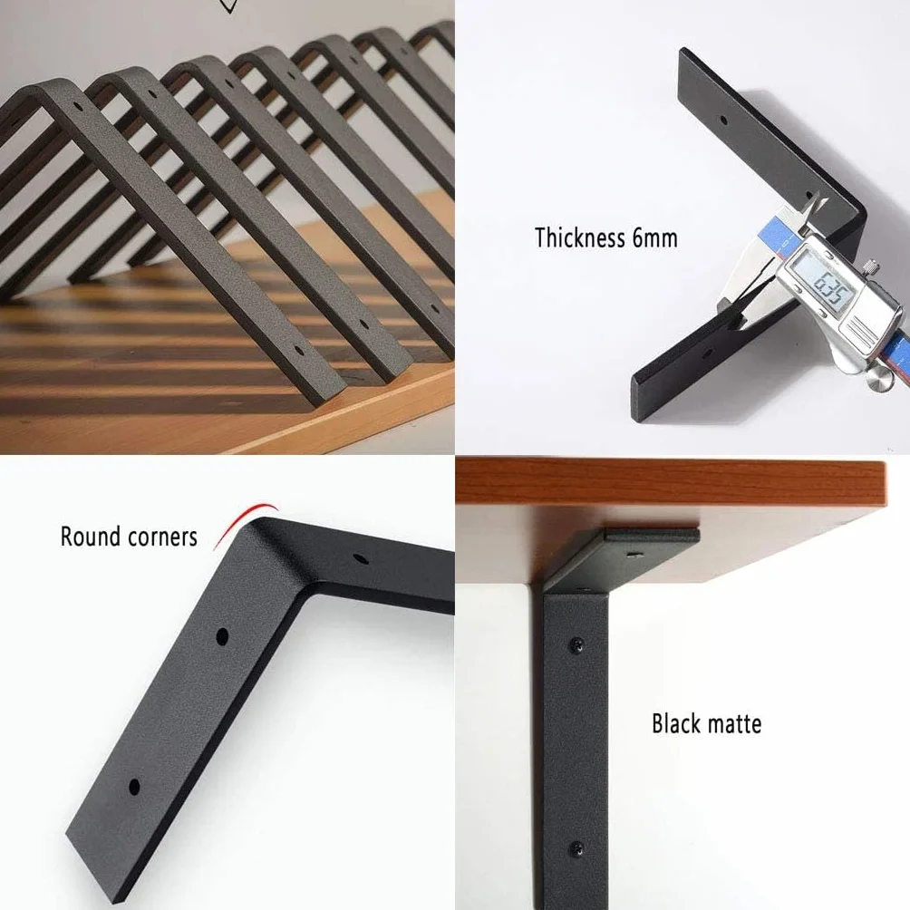 Soporte de esquina Soporte de estante montado en la pared Soporte de estante flotante Soporte de ángulo recto, práctico y liviano, tornillos y tacos de pared incluidos, fácil de instalar (negro) ( Siz