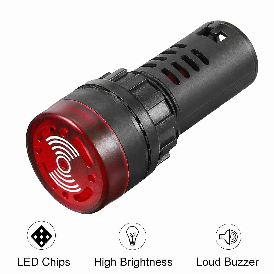 sourcing map Pilot Light AC/DC 24V Indicador de alarma intermitente LED rojo con zumbador