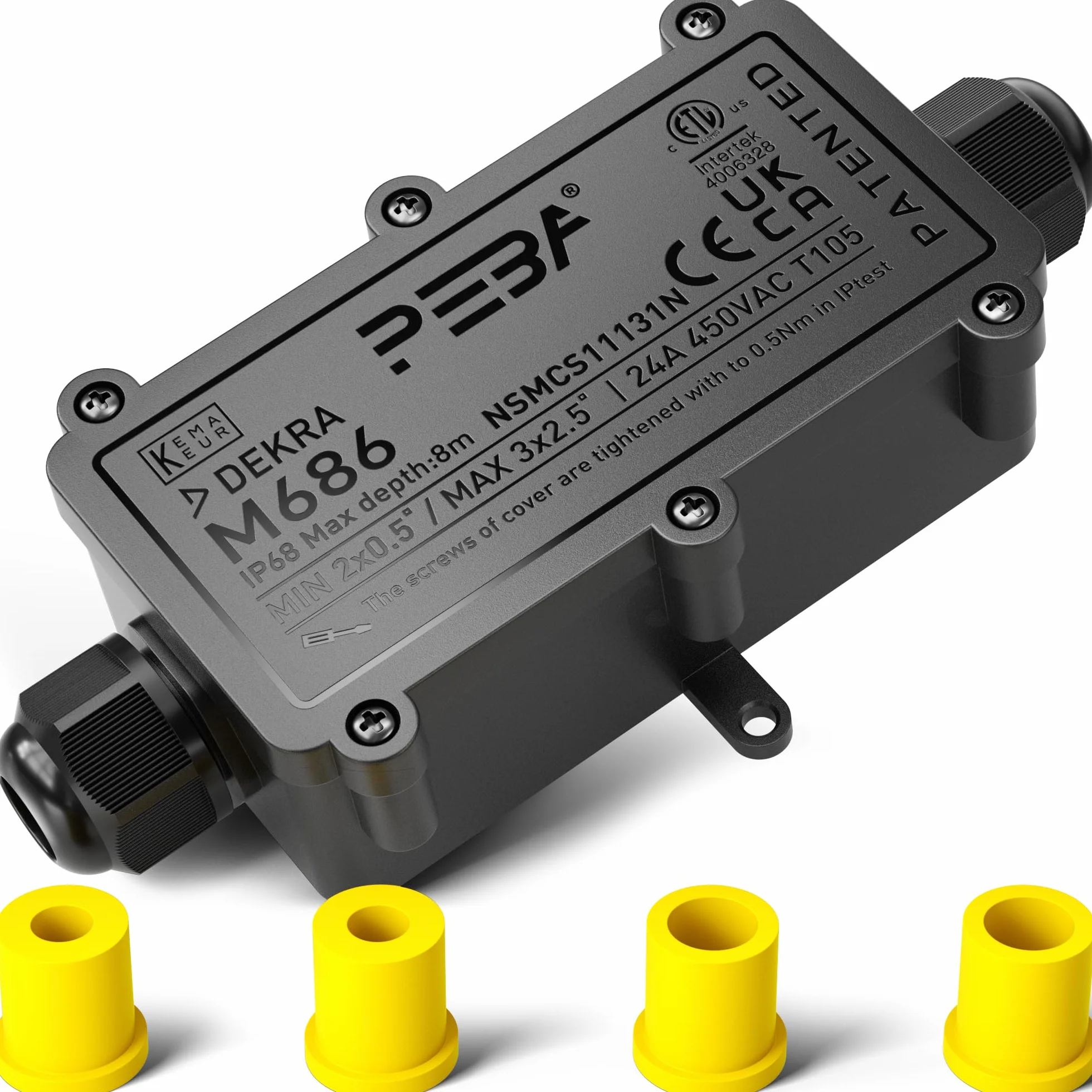 PEBA Cajas de Conexiones Impermeables IP68, Conector de cable estanco, Caja de conexiones de conector de cable Exterior de 2 vías, Apto para cables 4-11 mm caja empalmes exterior Negro