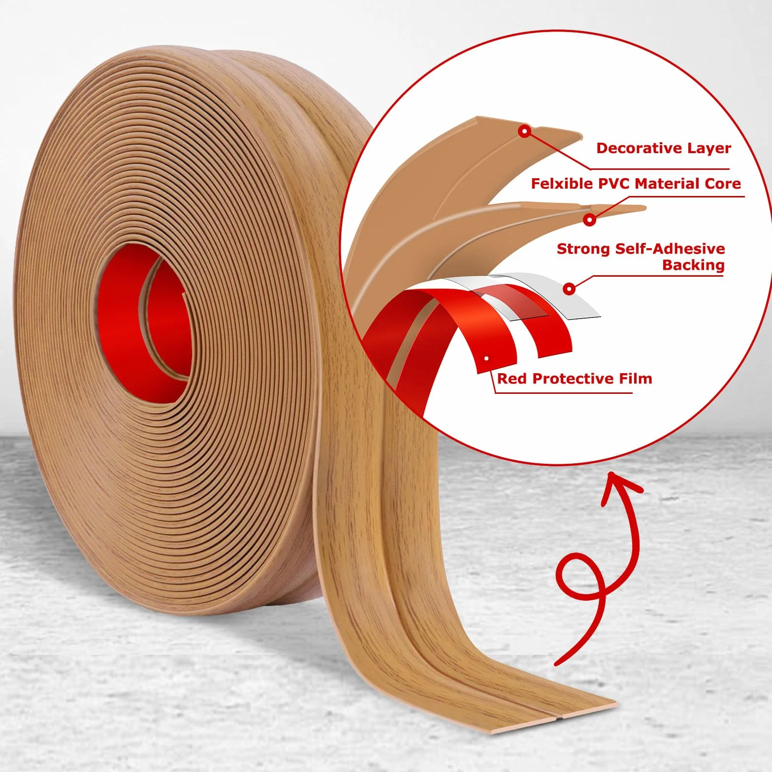 Molduras decorativas pared protectora esquinas adhesiva rodapie flexible 4cm×3m Grano de madera amarillo