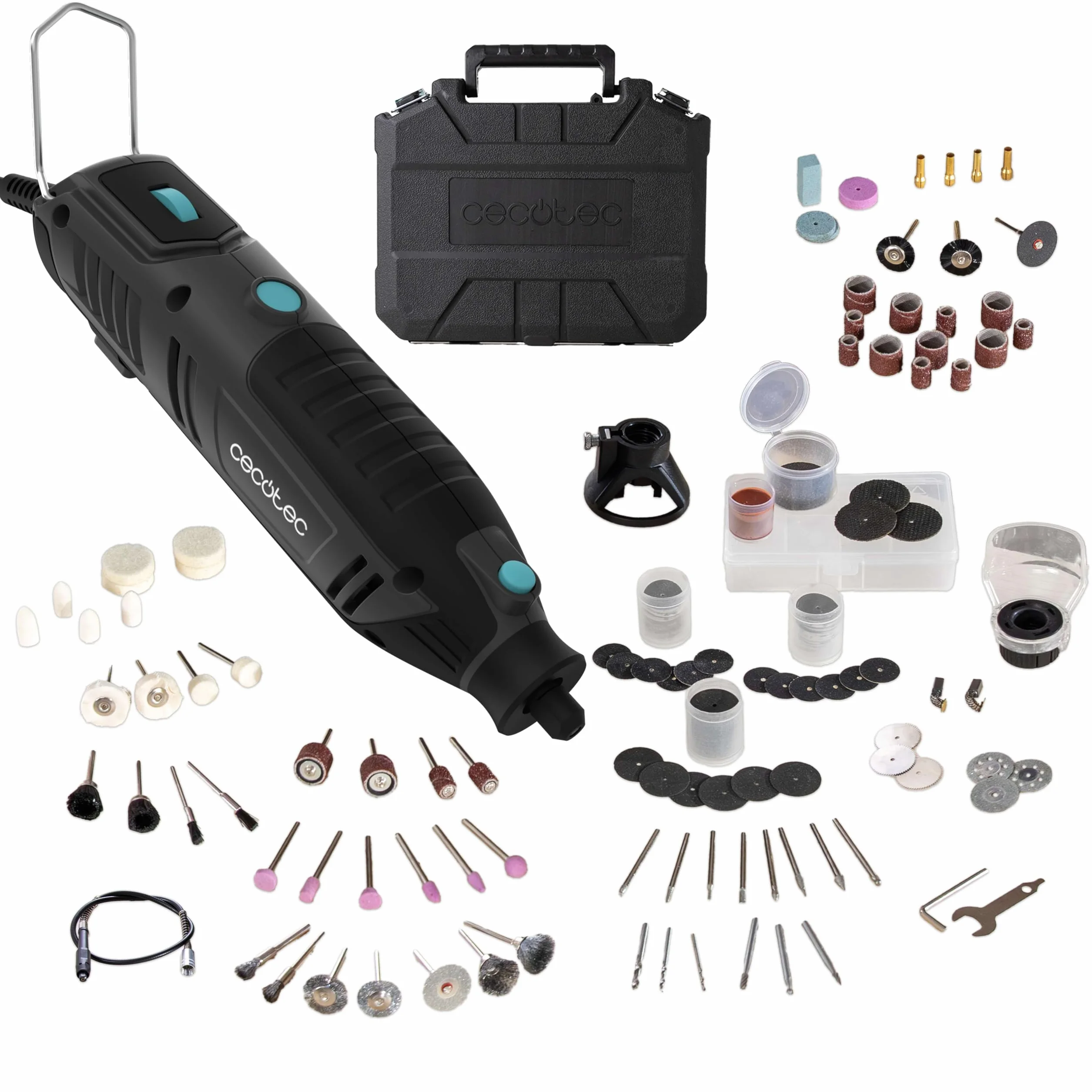 Cecotec Multiherramienta Rotativa con Cable - 256 Accesorios de Corte - Multihand 200 Power - Potencia 200W, Extensor Flexible, Velocidad Regulable, Corte, Lijado y Pulido, Incluye Maletín