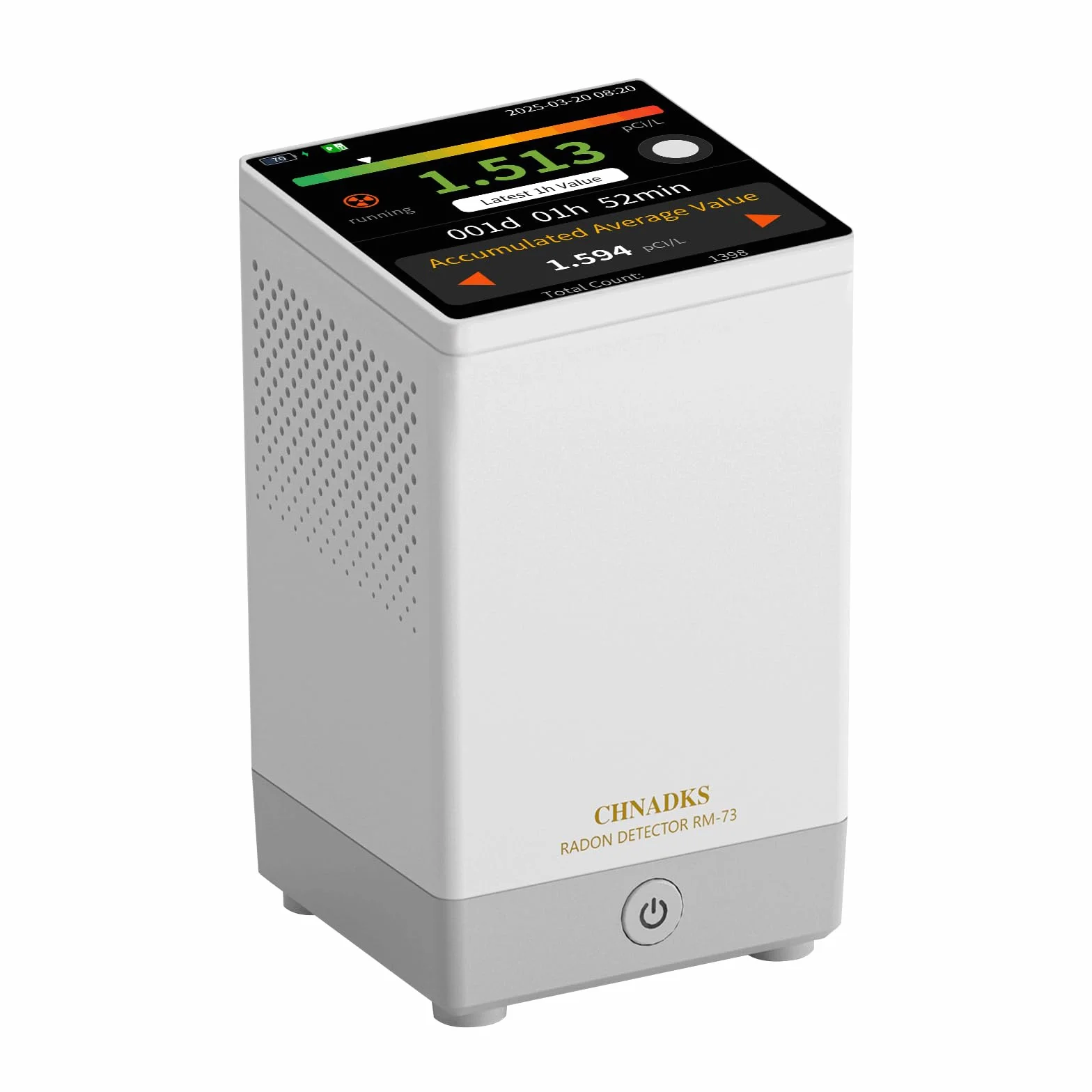 RM-73 Detector de Radón, Alarma Visual y Sonora, Pantalla Táctil LCD a Color, Monitoreo de Concentración de Radón a Largo Plazo para Hogar y Sótano, en pCi/L o Bq/m³