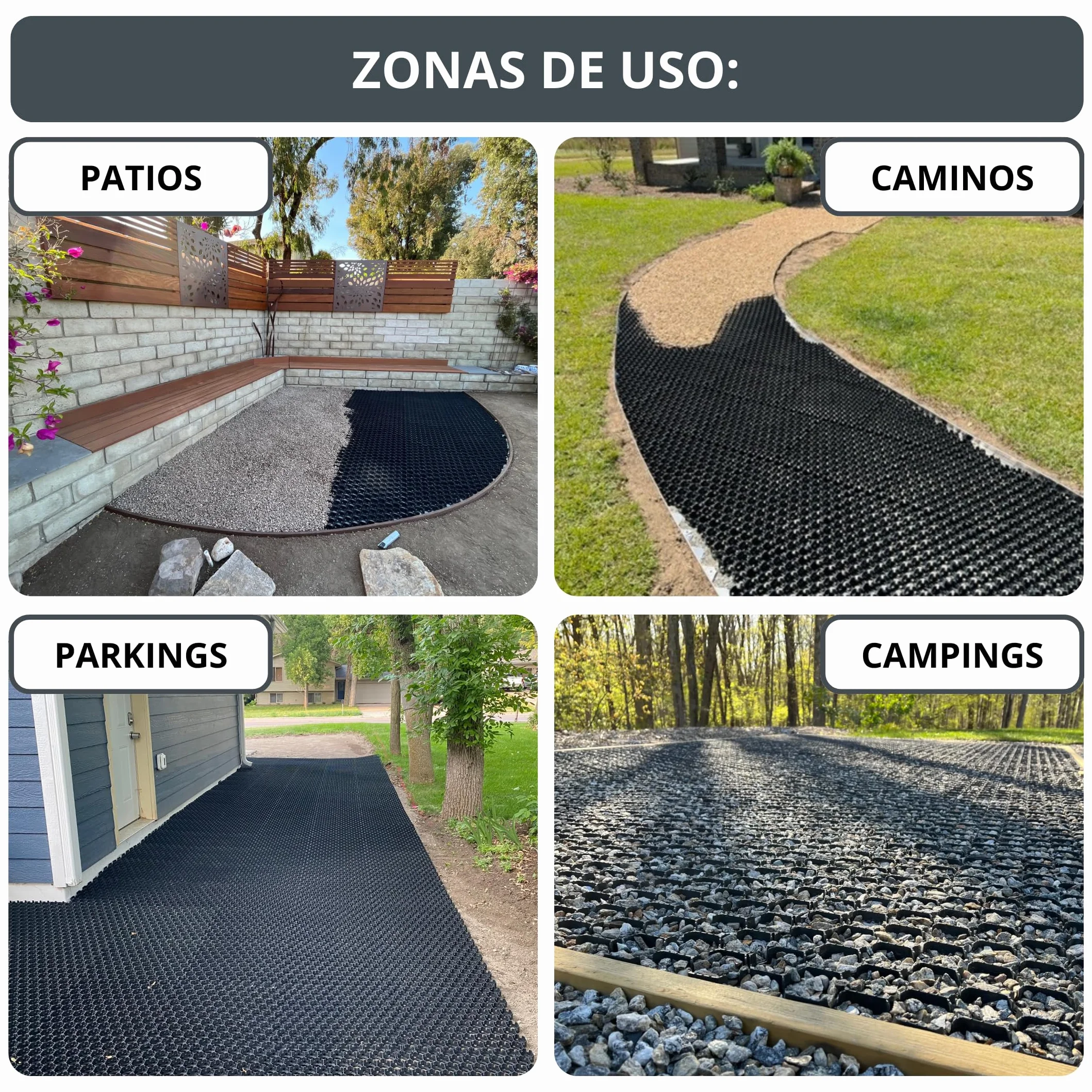 Vodaland HEXpave – Pavimento Permeable-Estabilizador de grava color gris - de 3 cm de Altura – hasta 12,000 kg – Ideal para Patios, Caminos, Bases de Cobertizos, Uso Vehículos Ligeros (pack de 5,85m2)