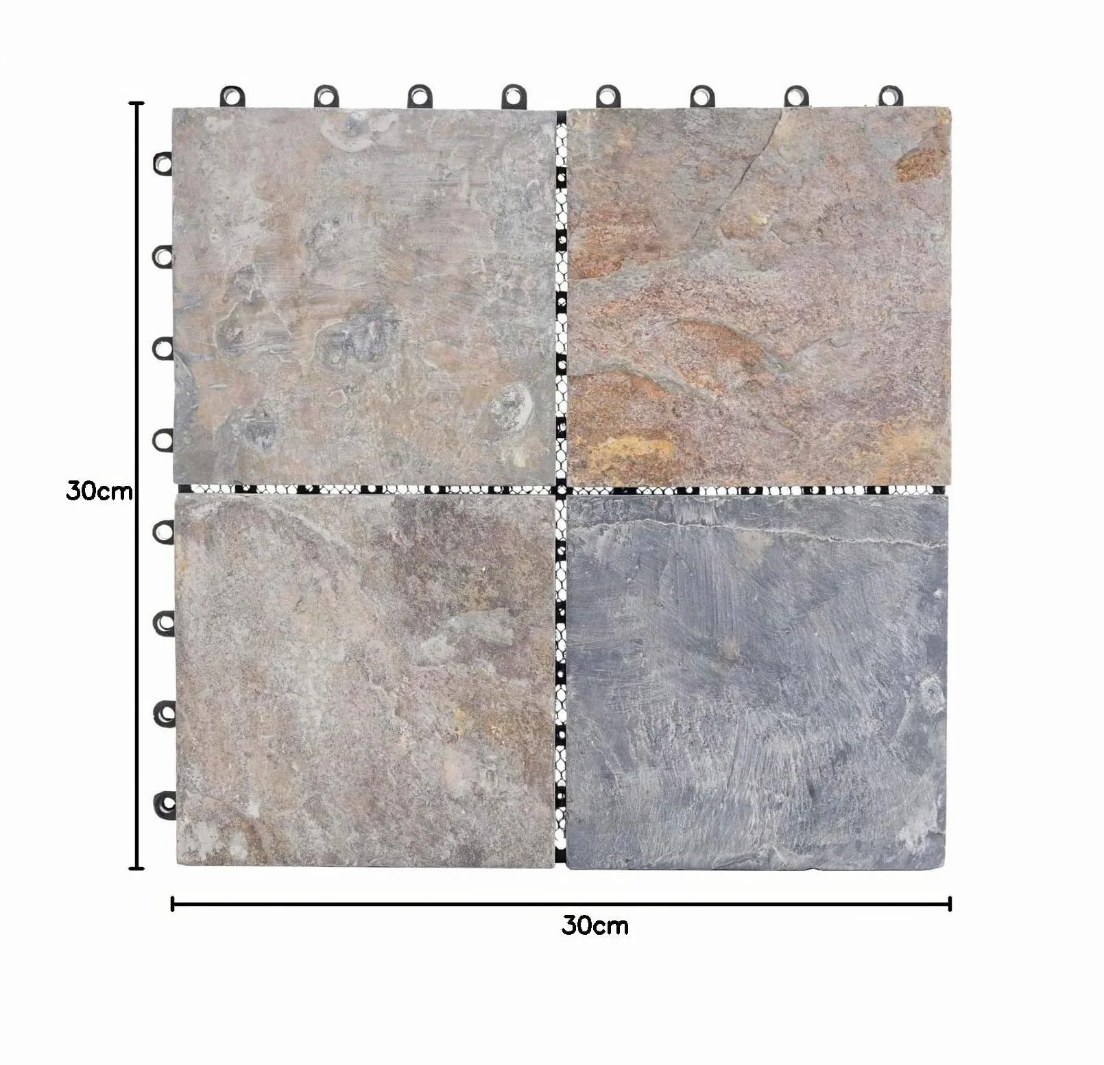 Baldosa de piedra HWC-E18, baldosa de suelo baldosa encajable balcón/terraza piedra natural, 11x de 30x30cm = 1m² - Granito multicolor