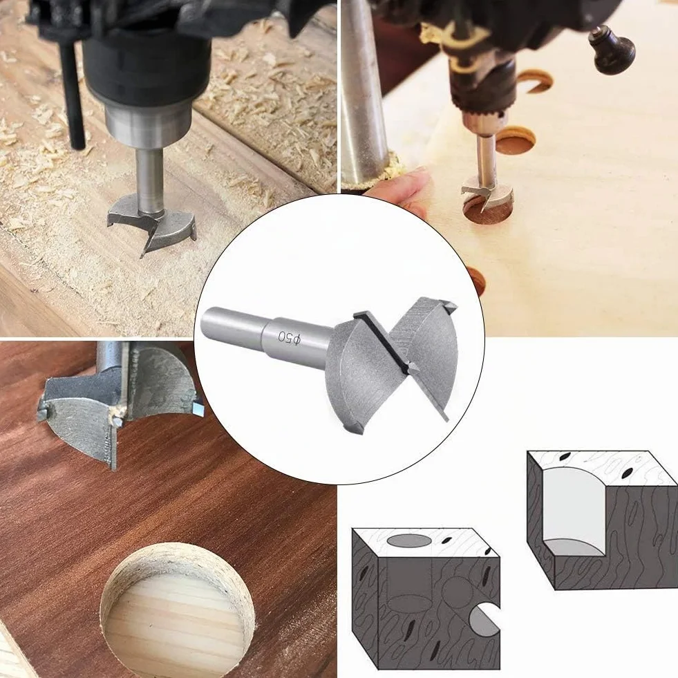 Flintronic Broca Forstner para Madera, Diámetro 50mm, Hole Saw Taladro, Acero al Tungsteno Titanium Recubierto, Corte Agujero en Carpintería, 1PCS