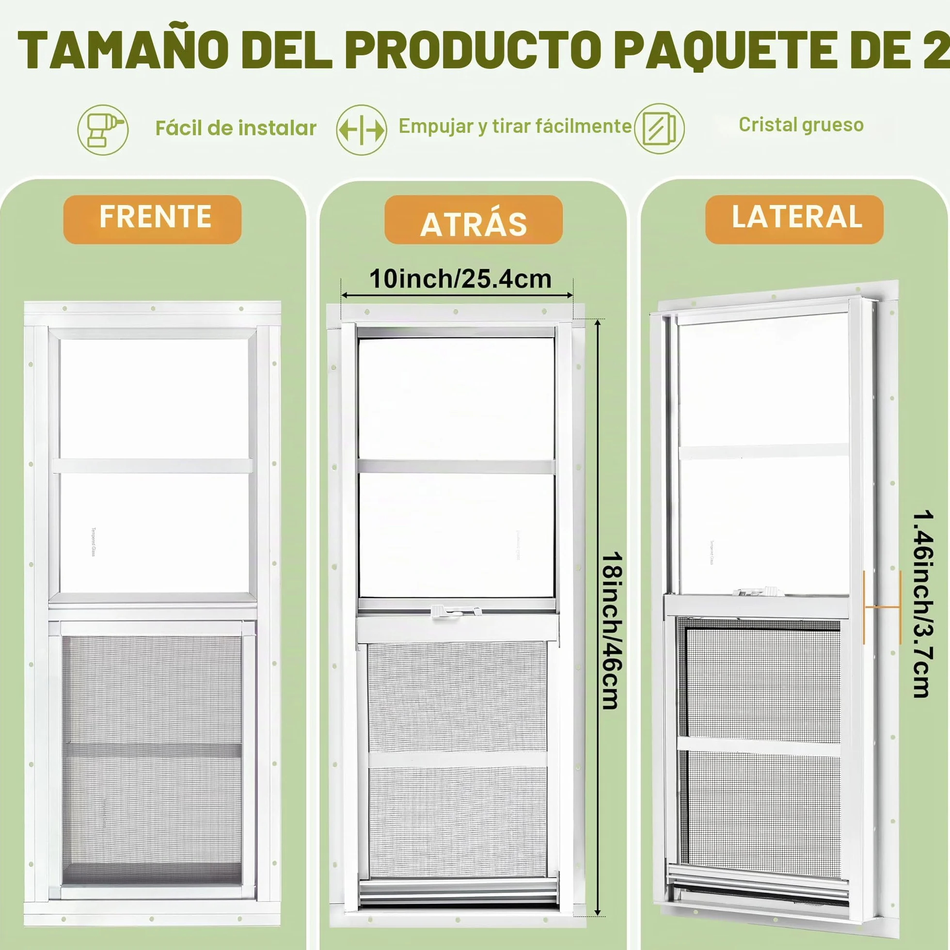 Paquete de 2 ventanas para cobertizo, ventana corredera blanca de 25,4 x 45,7 cm (10" x 18"), adecuada para gallinero, cobertizo, hogar, granero - Ventana de travesaño con vidrio templado y