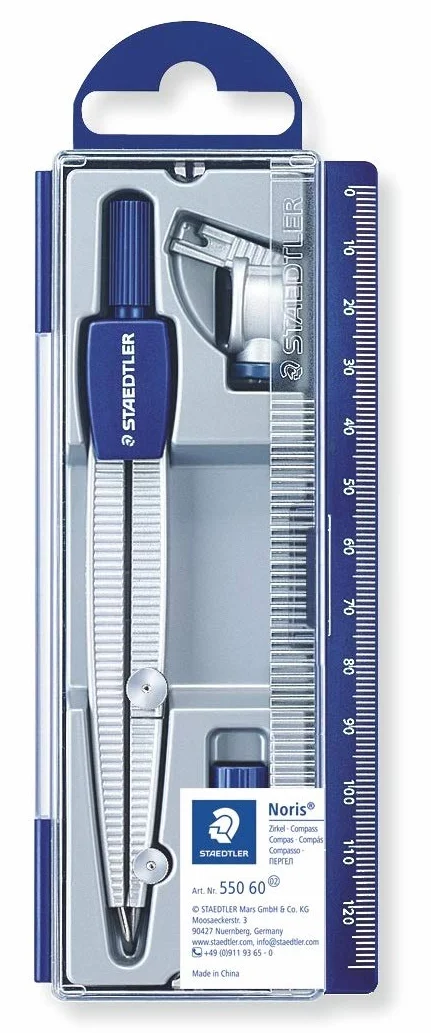 Staedtler Noris Club 550 Set de Dibujo Estuche, Compás Escolar, Azul/Metálico