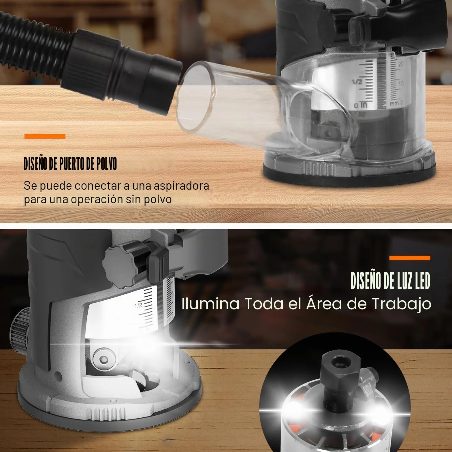 Fresadora de Madera Compatible con Makita 18V Batería, Fresadora de Mano con 6 Velocidades, Motor Sin Escobillas, 30000 RPM, 5 Piezas Fresas (Sin Batería)