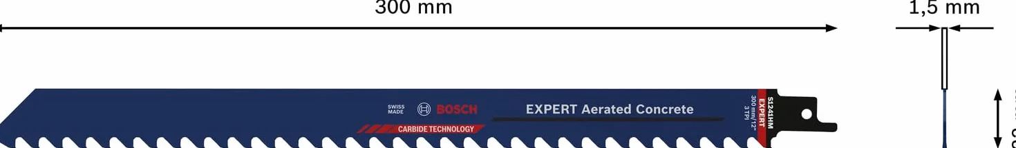 Bosch Professional 3x Hojas de sierra sable Expert ‘Aerated Concrete’ S 1241 HM (para Hormigón celular, Longitud 300 mm, accesorios Sierra sable)
