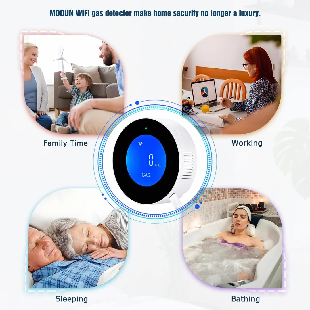 Detectores de Gas natural con WiFi, alarma portátil de fugas de gas compatible con aplicación inteligente, Tuya, sensor de gas metano con alarma de voz de 85 dB y alarma visual de concentración de gas