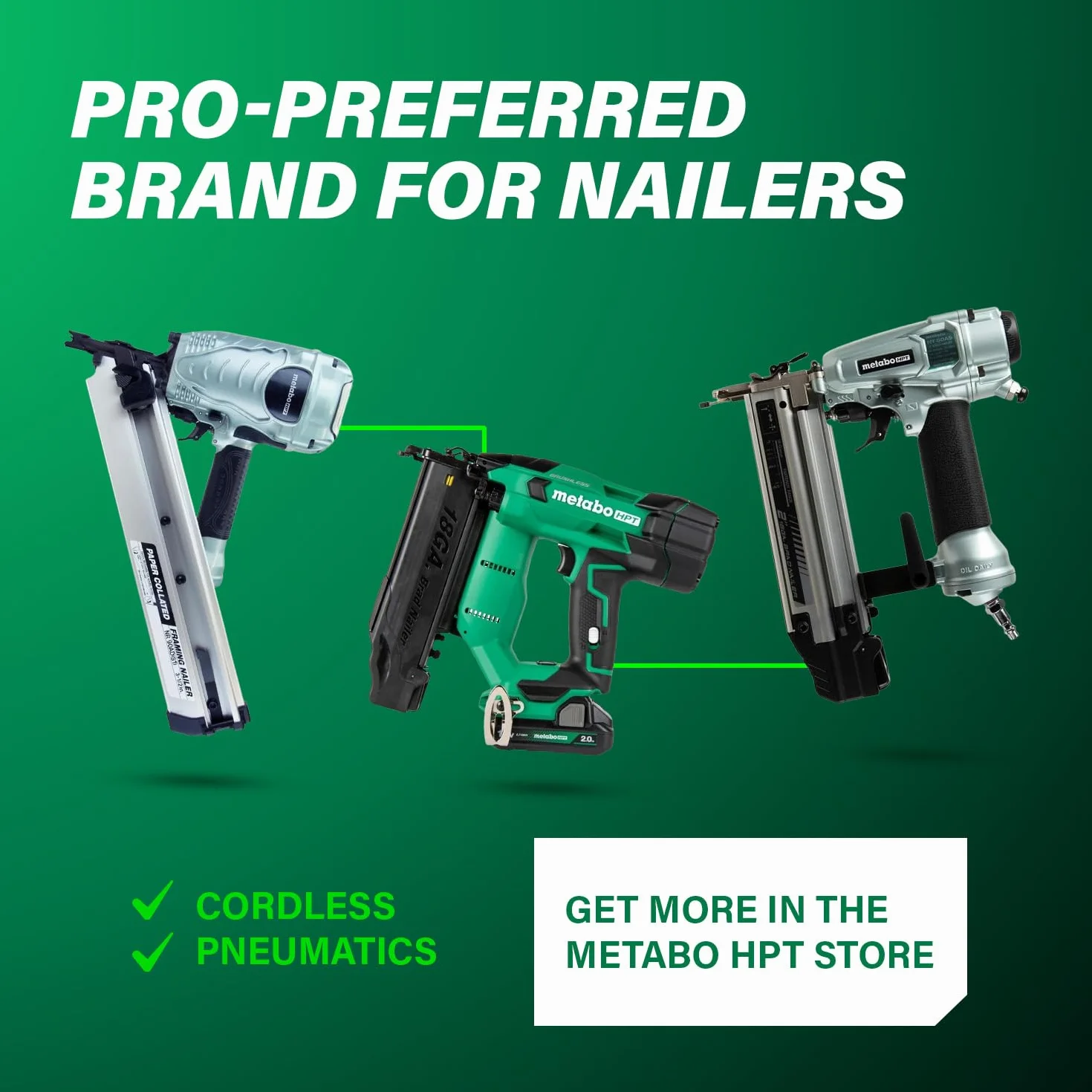Metabo HPT Kit de clavadora Pro Preferred Finish | Calibre 16 | Acepta clavos de 1 pulgada a 2-1/2 pulgadas | Ideal para moldear, gabinetes y más | NT65M2S