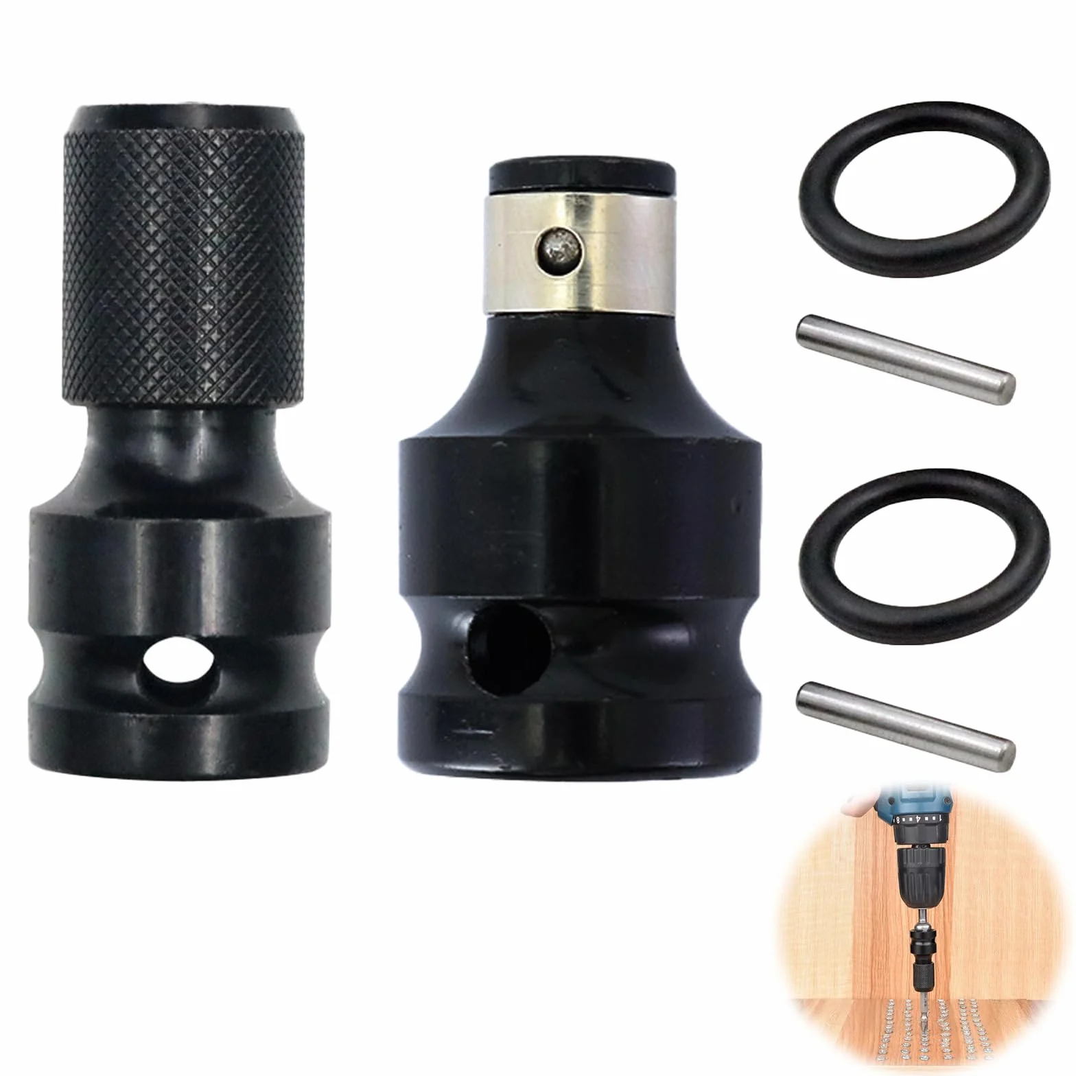 2 Piezas Adaptadores De Broca, Adaptador de Llave de Impacto de Vaso Enchufe Telescópico Taladro Chuck 1/2" a Vástago Hexagonal de 1/4" Hexagonal Hembra Adaptador para Llave de Trinquete Impact
