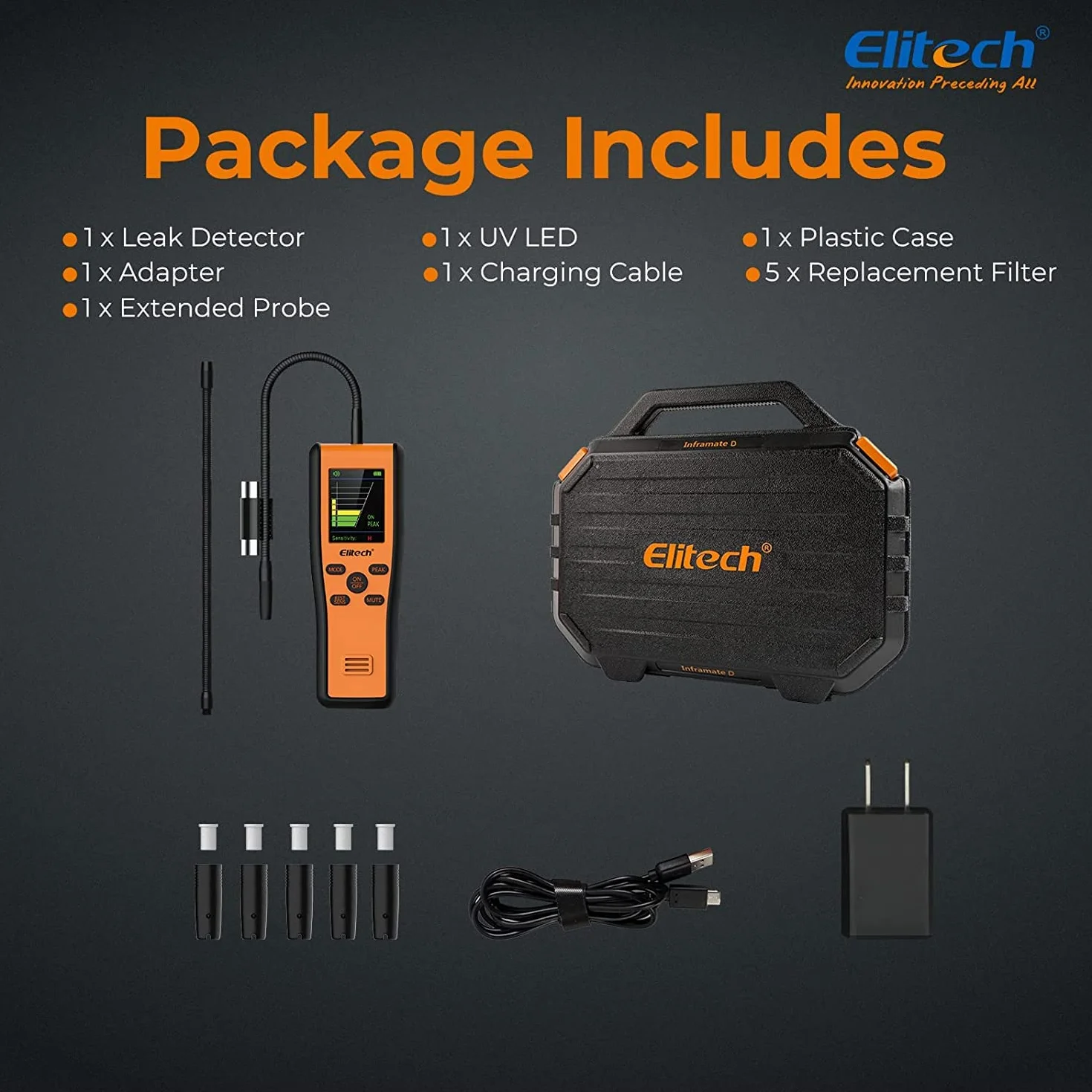 Detector de Fugas de refrigerante Elitech IR-200 2 en 1 Probador de Alta sensibilidad con Sensor Dual de diodo infrarrojo y calentado Vida útil de 10 años