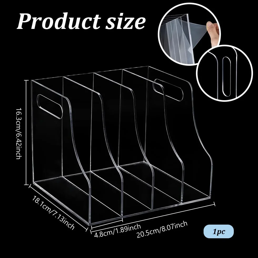 Organizador de escritorio de acrílico transparente PH PandaHall 4 compartimentos verticales para archivos y libros