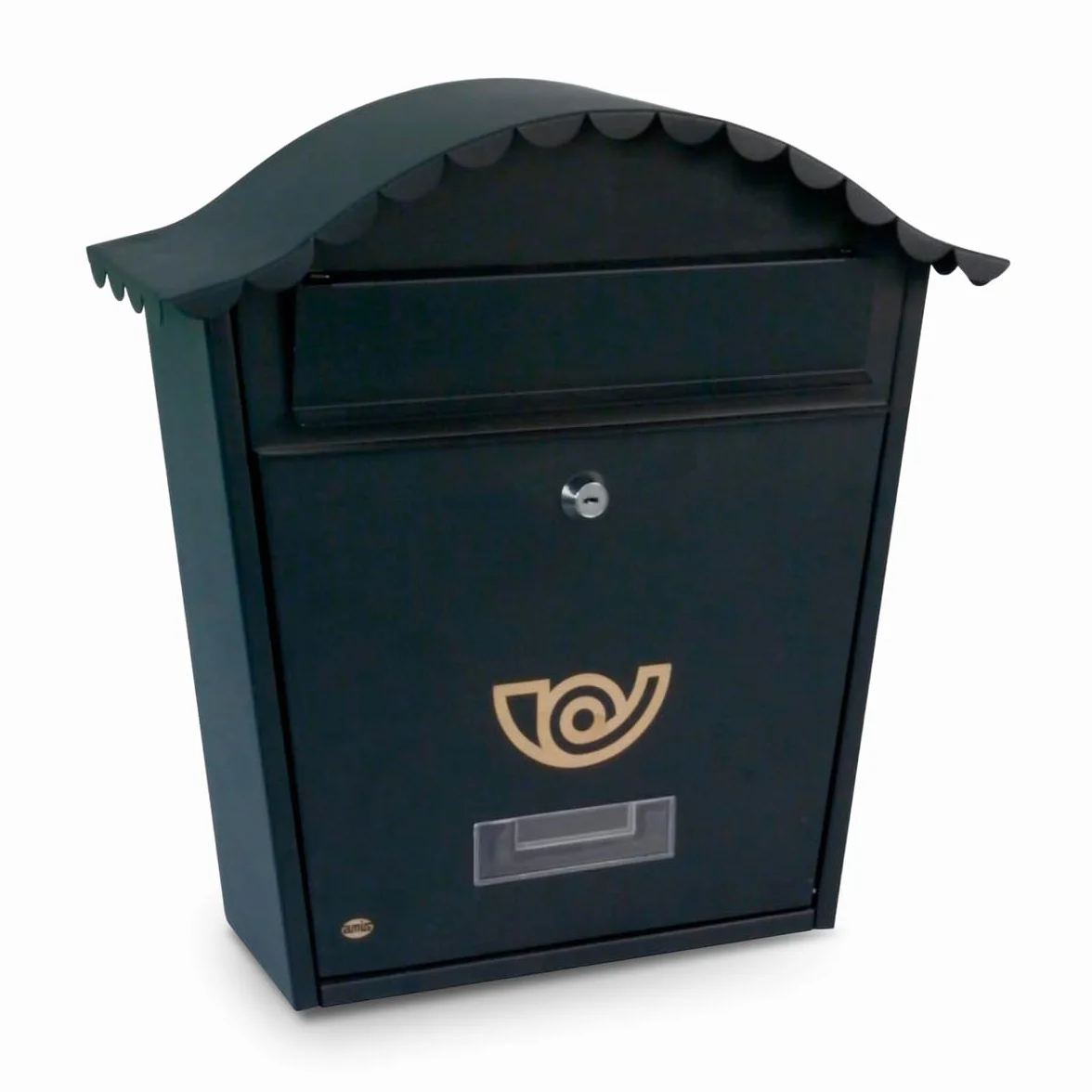 Amig - Buzón Exterior de Pared - Tamaño Compacto para DIN A4 - Apertura Frontal con Cerradura - Acero - Negro - Fácil de Instalar en Puertas o Verjas - 37 x 36 x 10,5 cm