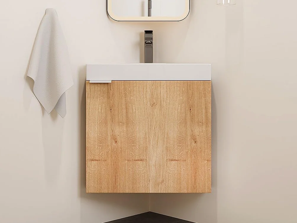 Vente-unique - Mueble Flotante esquinero con Lavabo en Color Natural Claro - 56 cm - MANODO
