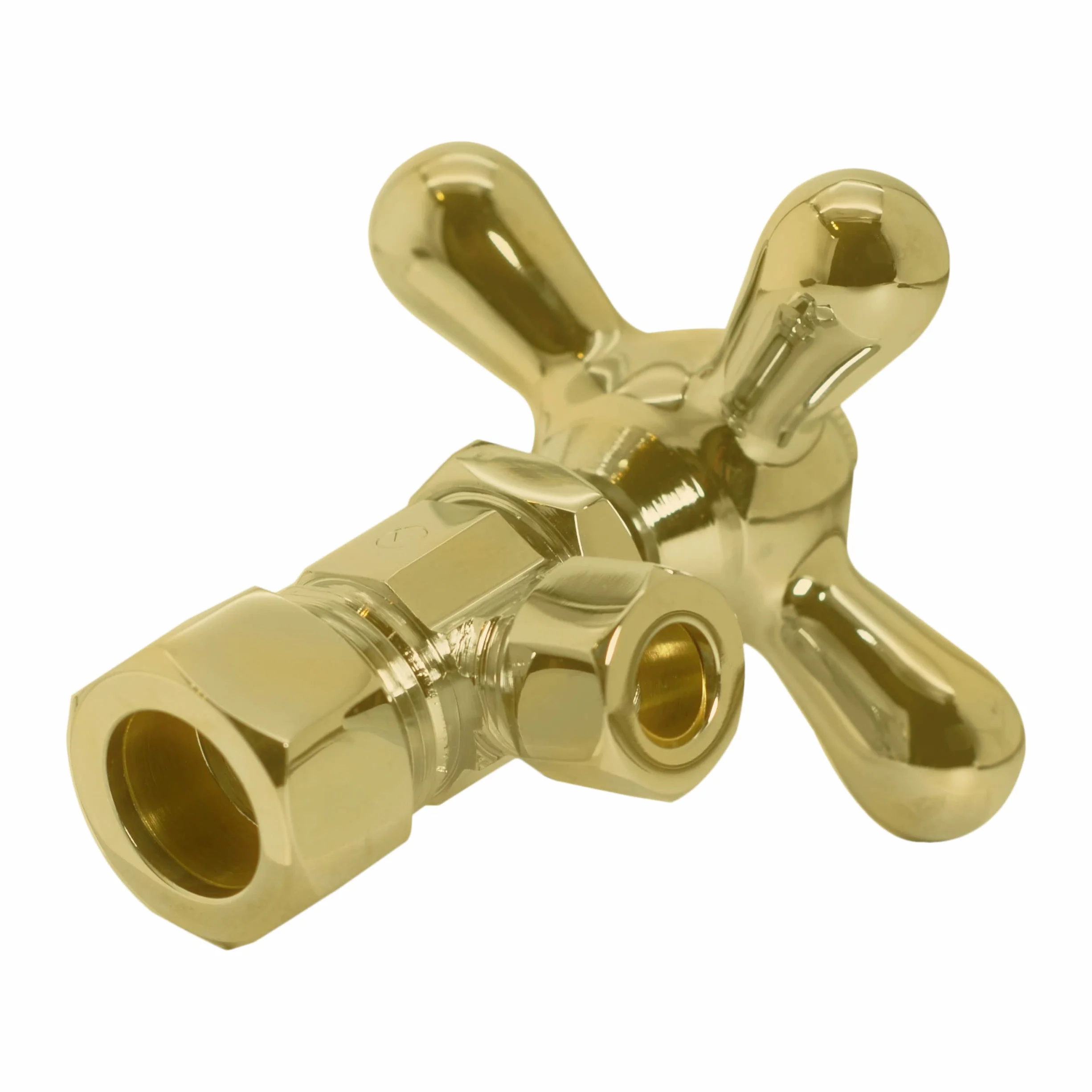 Westbrass Válvula de cierre de ángulo de mango cruzado, entrada de tubo de cobre de 1/2 pulgada con salida de compresión de 3/8 pulgadas, latón pulido, D105X-03